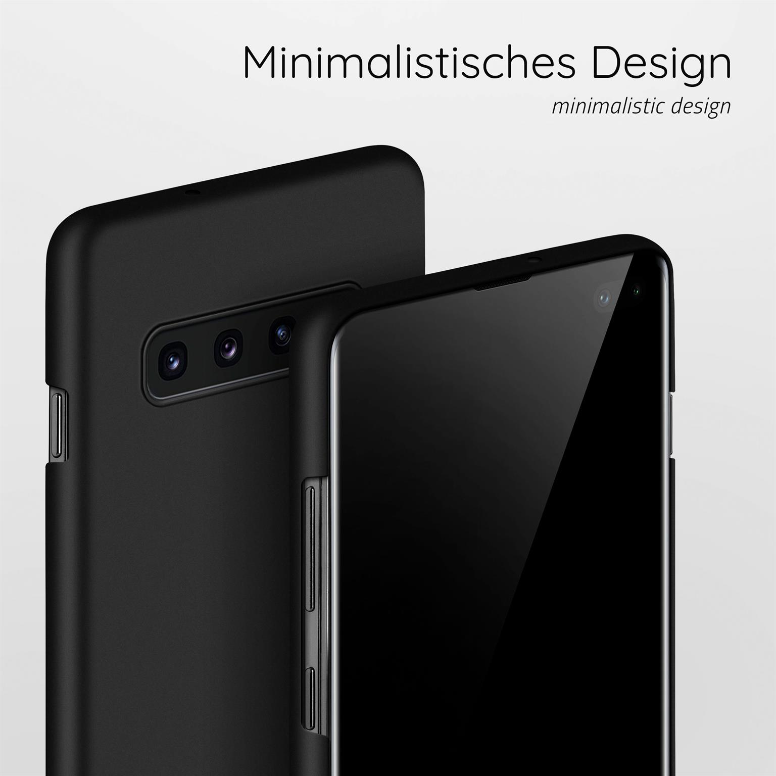 Zwei schwarze Telefone in minimalistischem Design, mit weißem Hintergrund.
