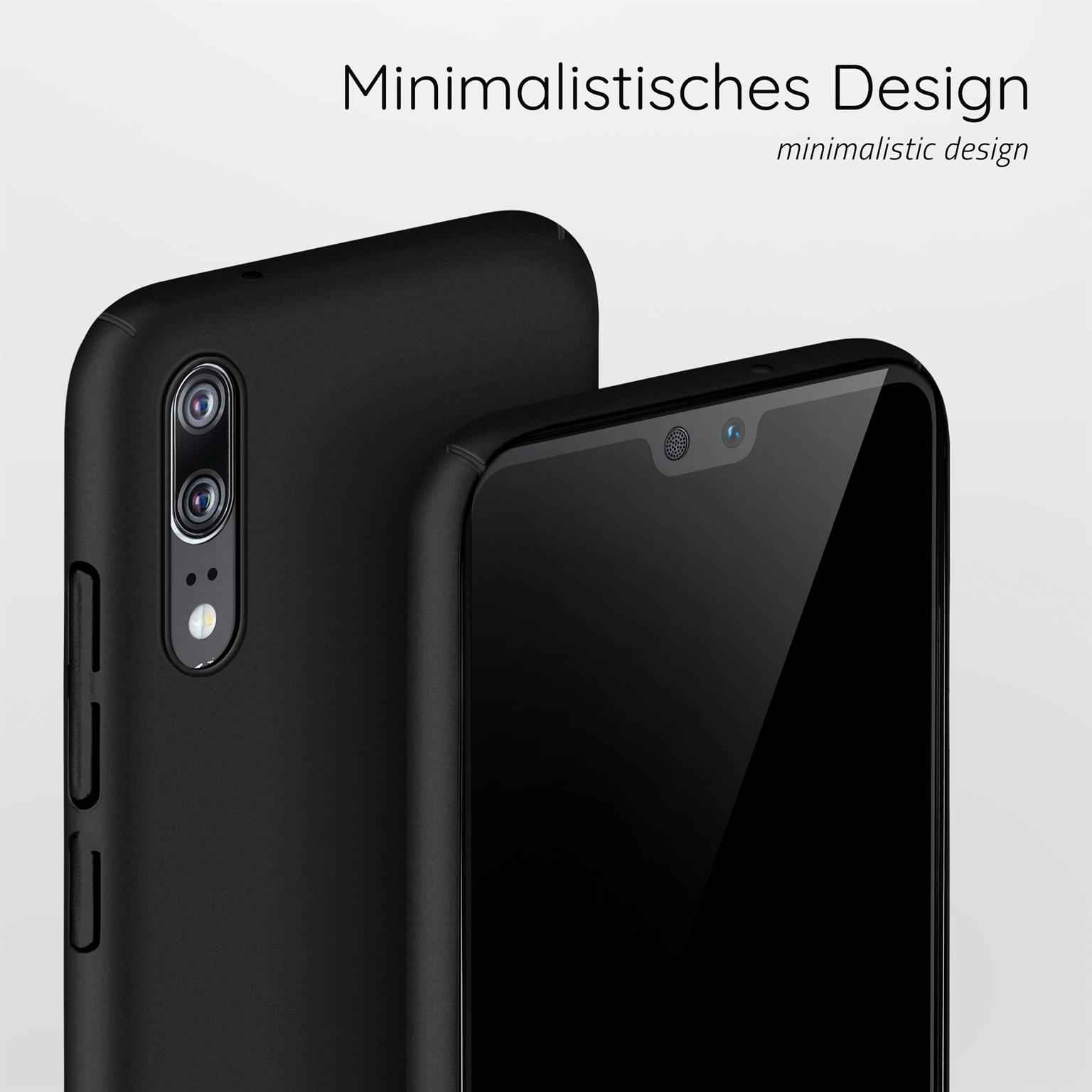Zwei schwarze Telefone, ein elegantes Gehäusedesign. Eines hat eine Kamera, glatte Oberfläche.