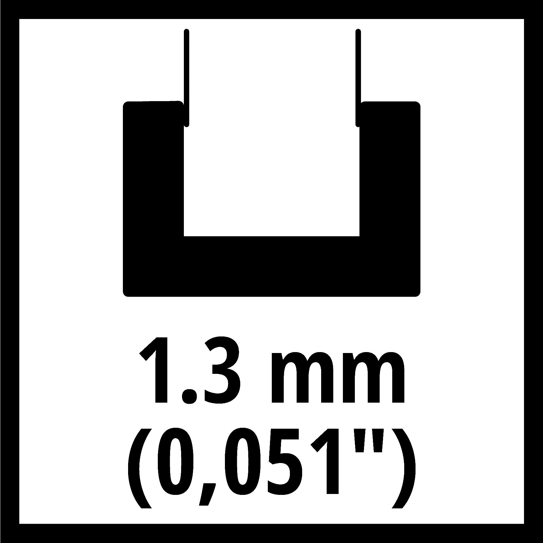 Schwarzes U-förmiges Symbol mit Text 1,3 mm (0,051"). Weißer Hintergrund.