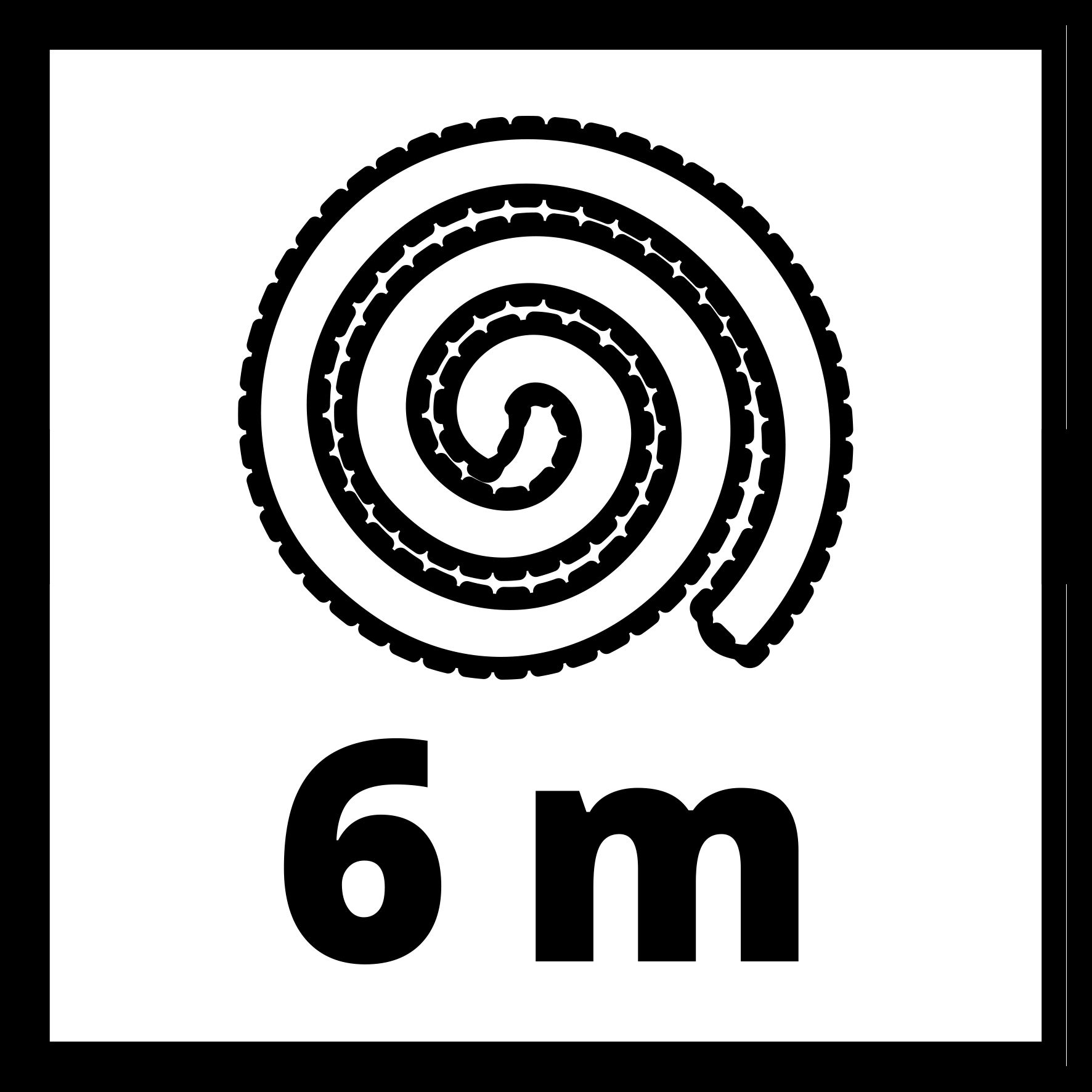 Ein schwarzer, aufgerollter Schlauch mit weißem Hintergrund. Text: '6 m'.