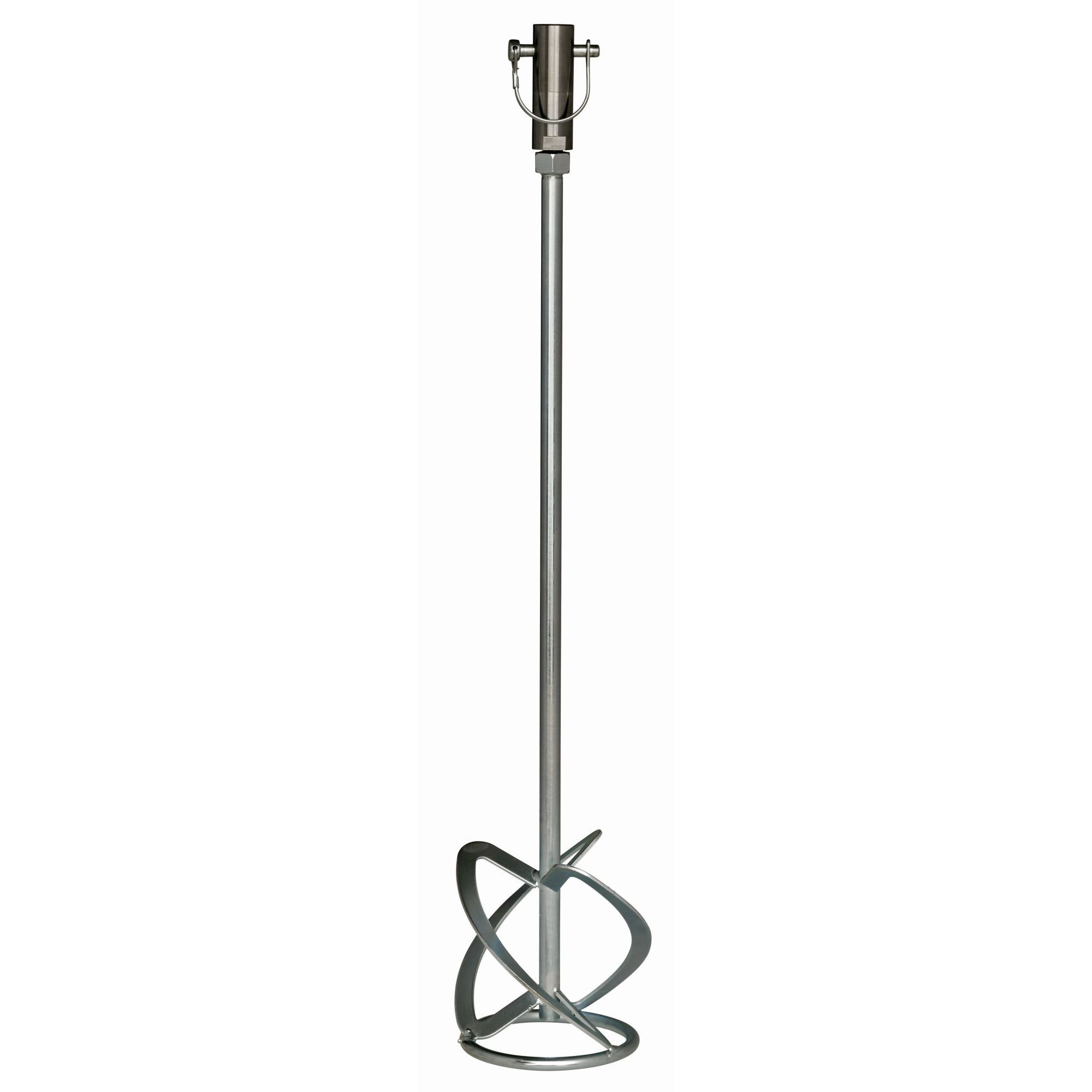 Un utensile per mescolare la vernice in metallo con design a spirale e gancio in alto.