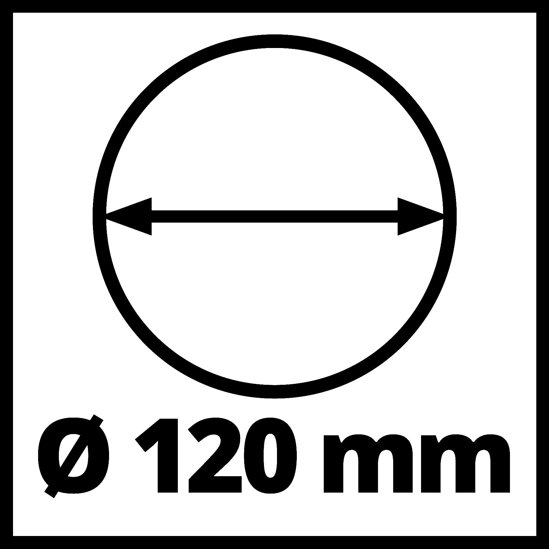 Un cerchio in bianco e nero con un diametro di 120 mm.