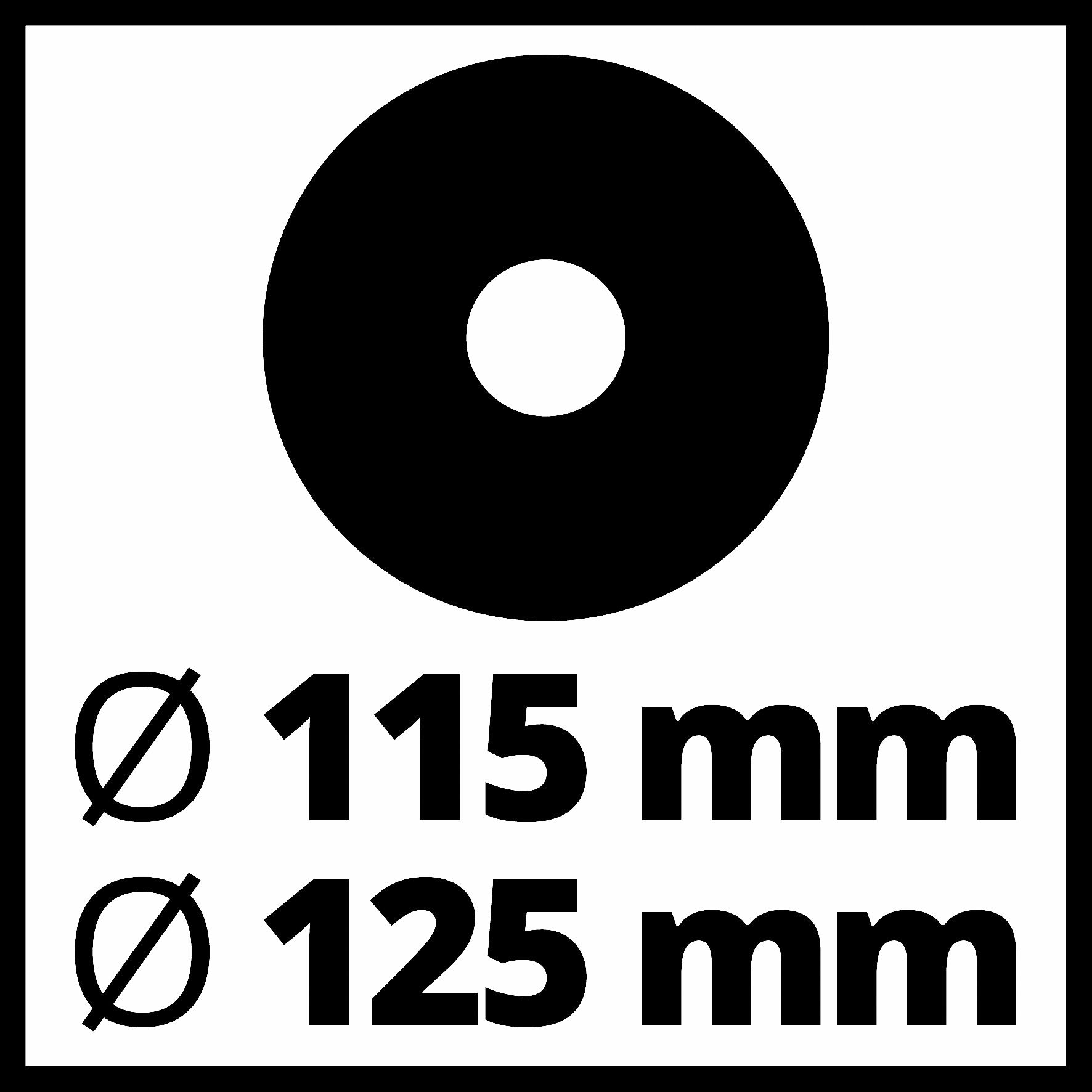 Schwarz-Weiß-Bild eines schwarzen Kreises mit Durchmessermessungen von 115 mm und 125 mm.