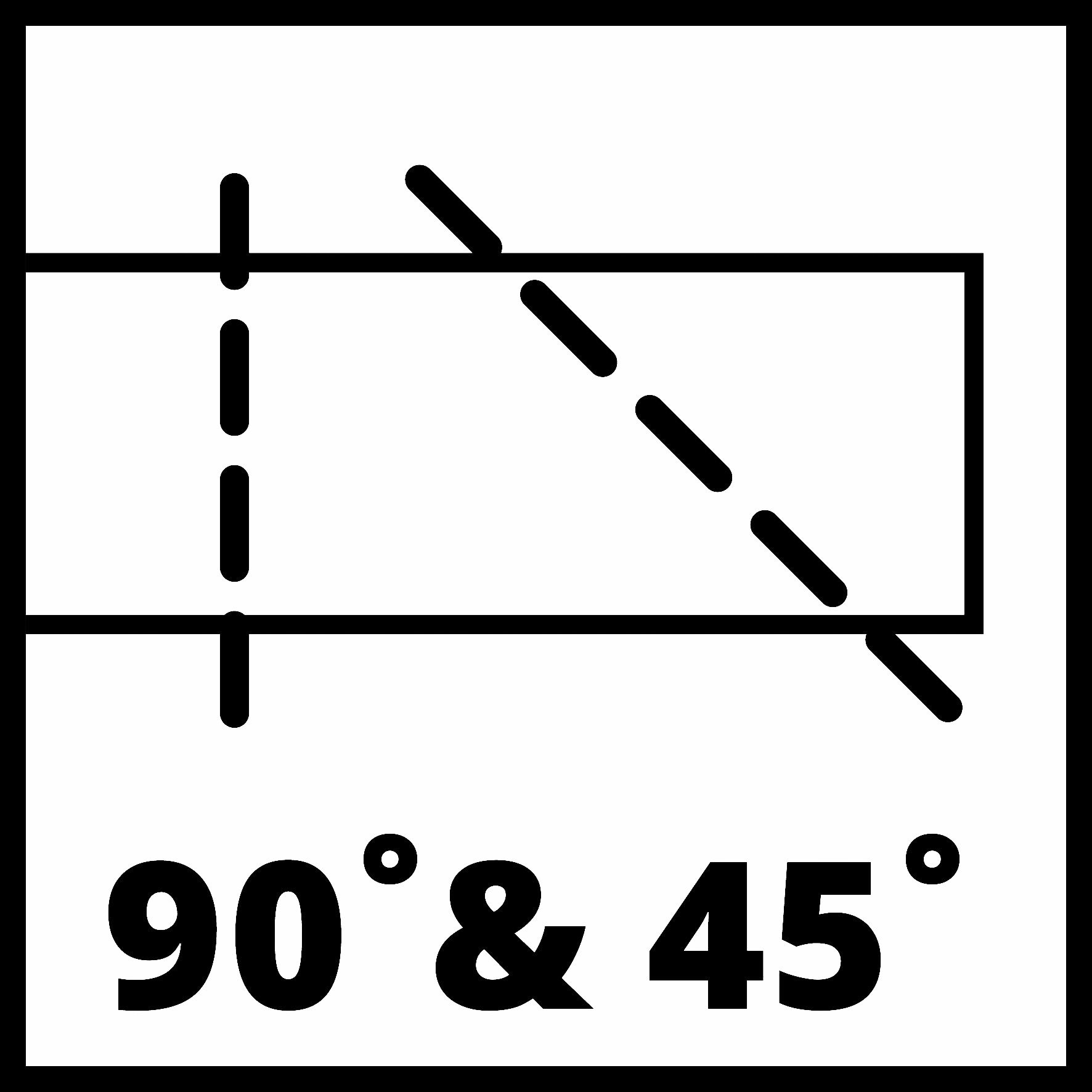 Schwarz-weißes Symbol, das Winkel von 90 und 45 Grad zeigt.