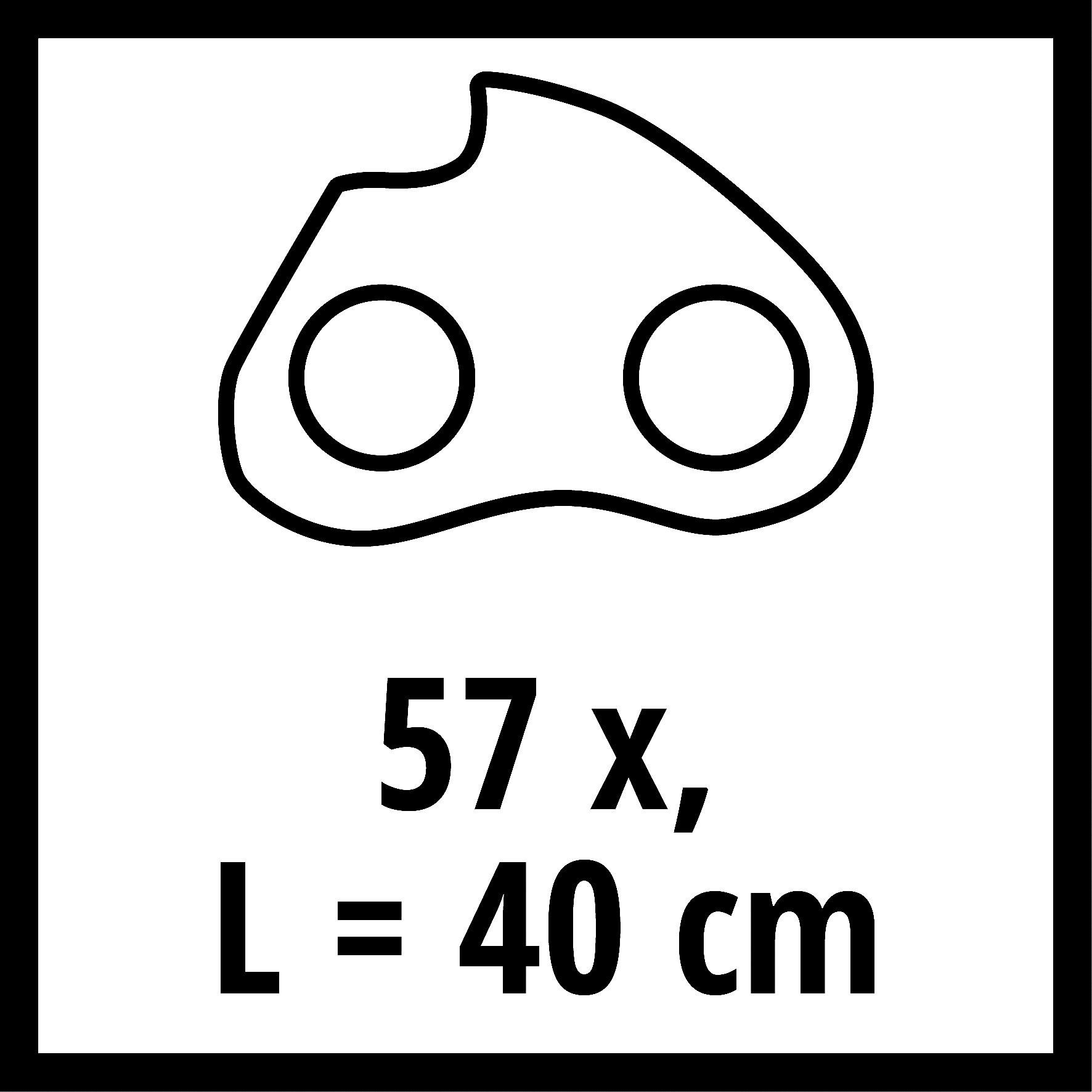 Kettensägenplatte mit 57 x und L=40 cm Text, auf quadratischem, weißem Hintergrund.