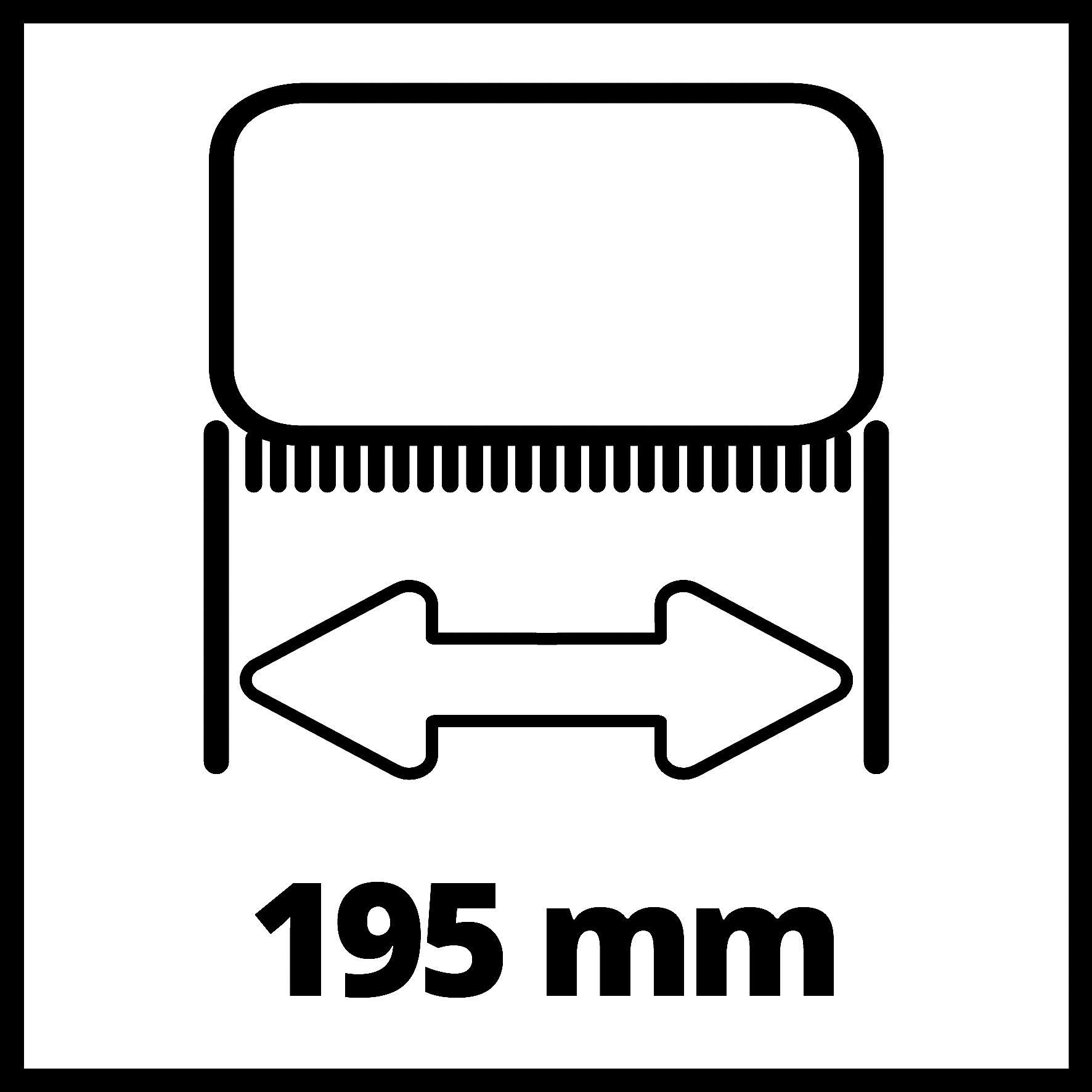 Schwarz-weiße Grafik mit 195 mm, mit Pfeil zur Messanzeige.