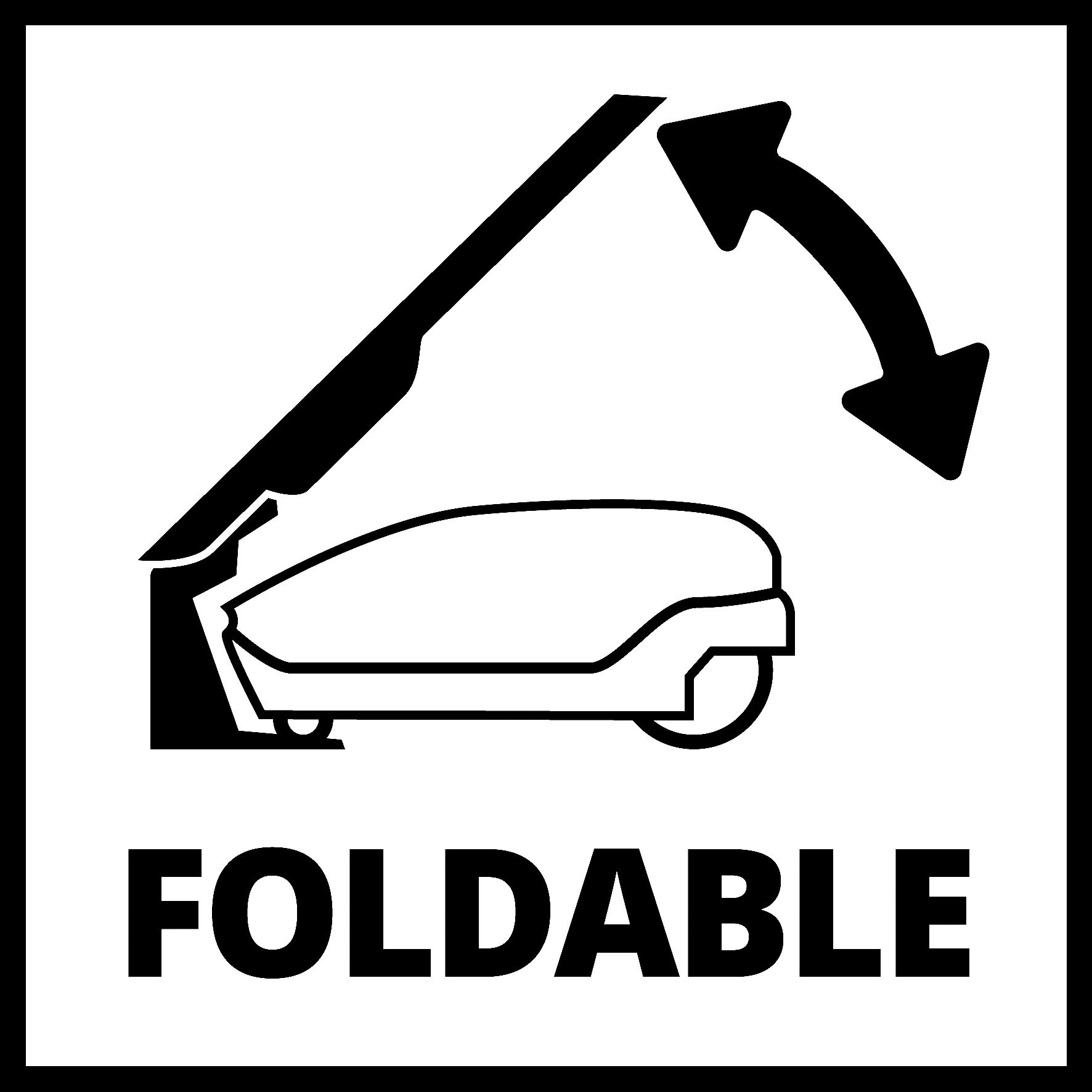 Schwarz-weiß-Symbol eines faltbaren Objekts mit einem gebogenen Pfeil.