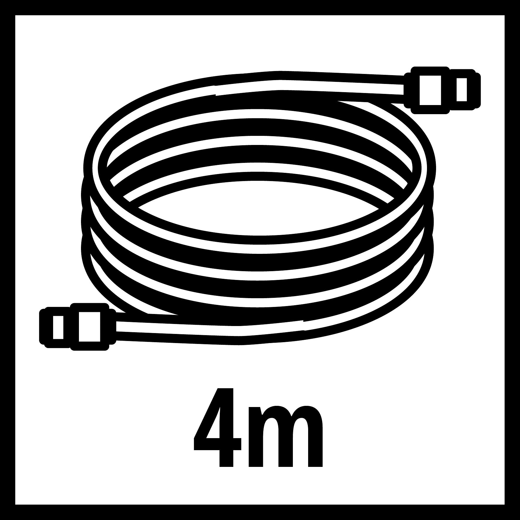 Schwarzes Spiralkabel mit Anschlüssen an beiden Enden. Der Text '4m' steht unter dem Kabel.