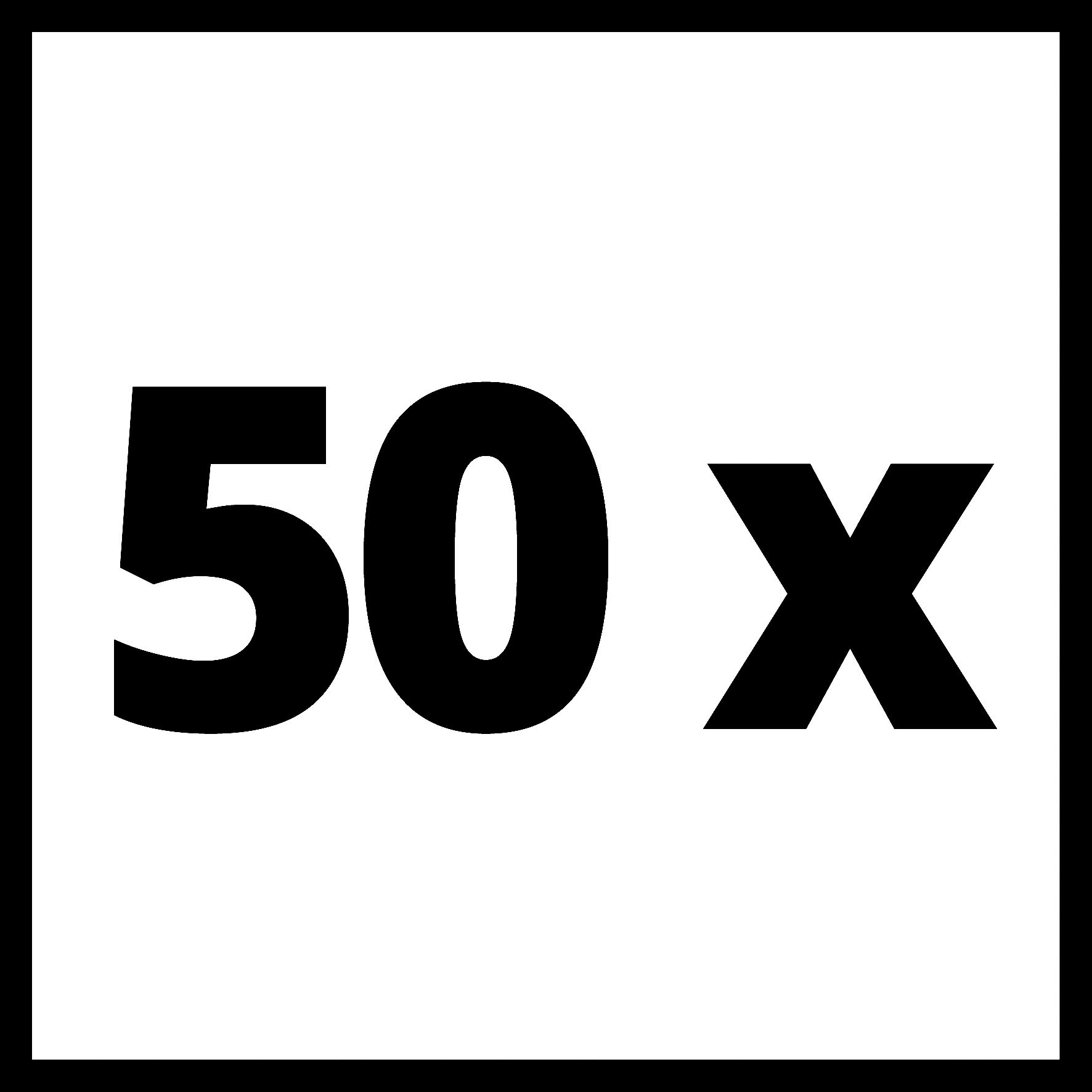 Die Zahl 50 ist in Schwarz auf weißem Hintergrund mit schwarzem Rahmen geschrieben.