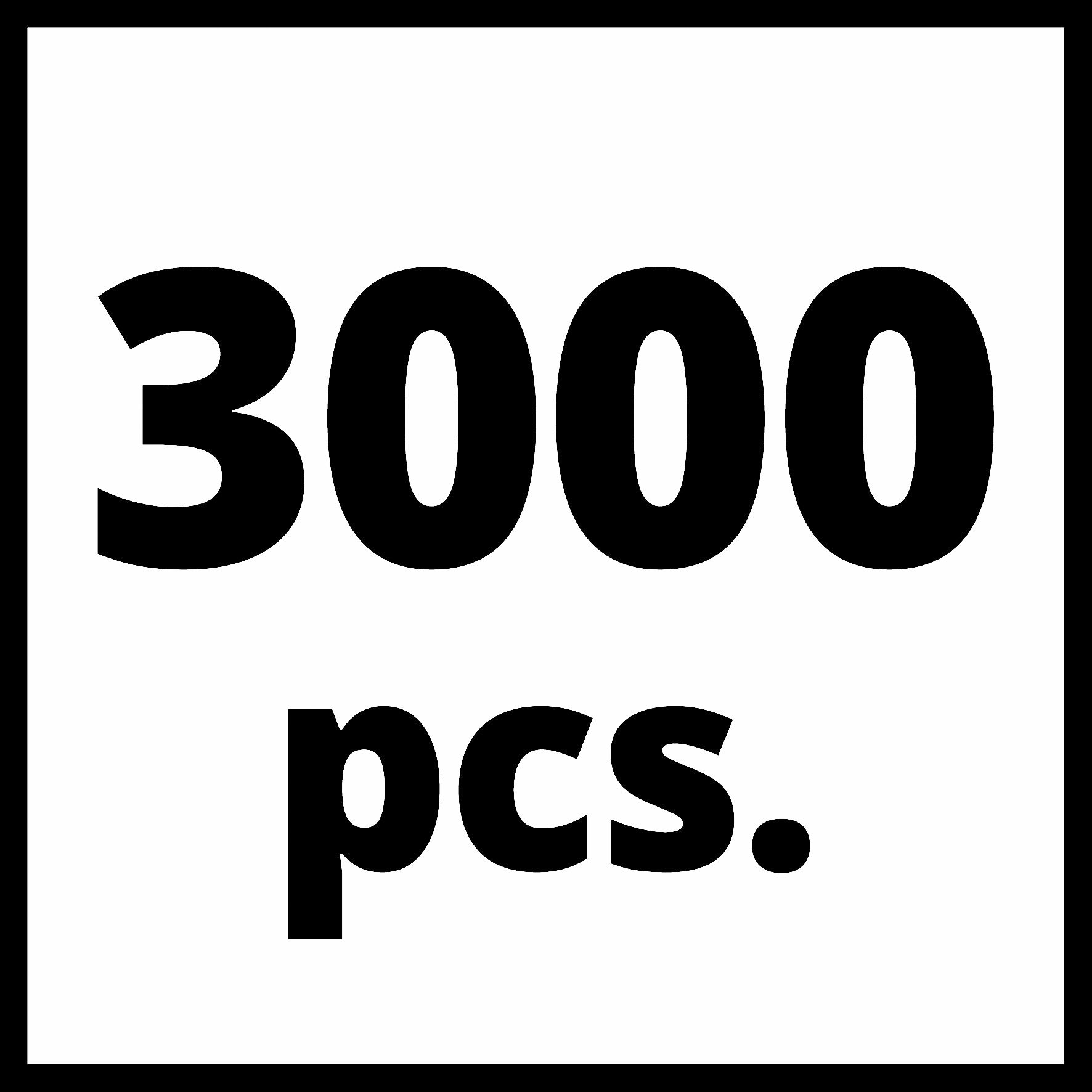 Schwarz-weiße Grafik mit dem Text '3000 Stück' auf weißem Grund.