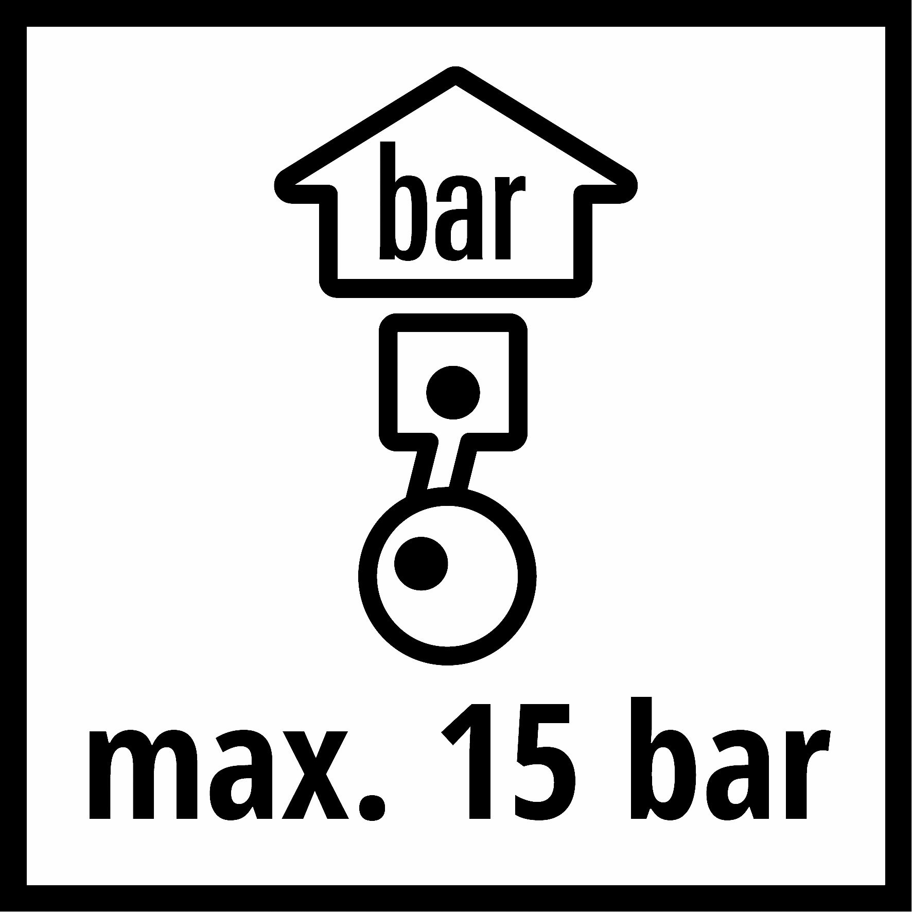 Icona che mostra un manometro con un massimo di 15 bar, in un quadrato.