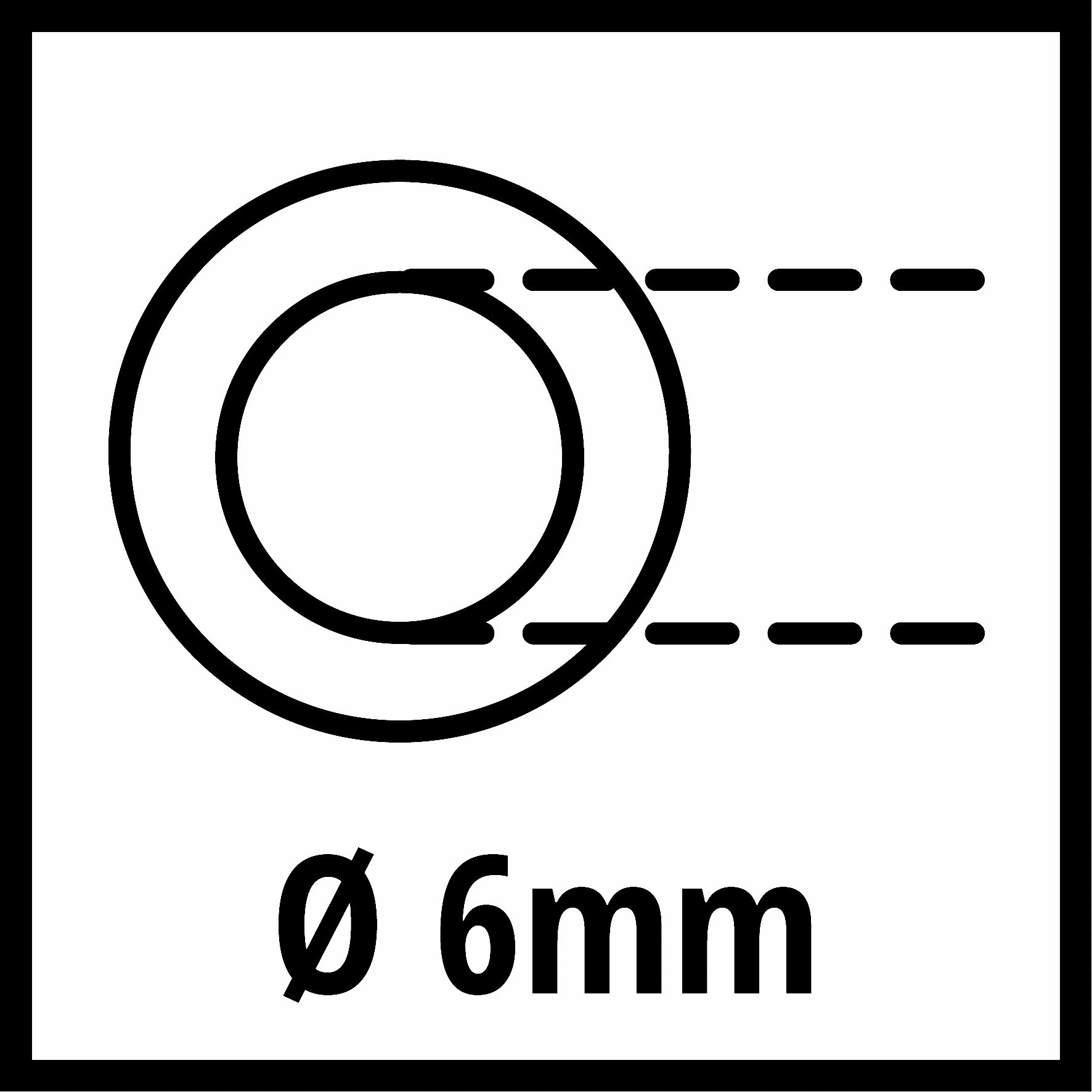 Icona nera con due cerchi concentrici e linee tratteggiate. Il testo recita 'Ø 6mm'.
