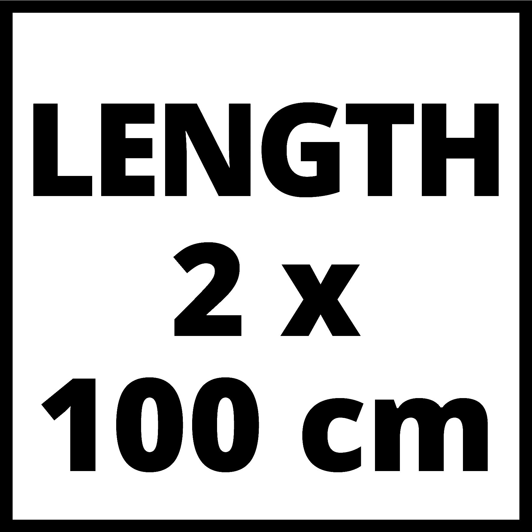 Schwarz-Weiß-Bild mit Text: LÄNGE 2 x 100 cm, auf weißem Hintergrund.