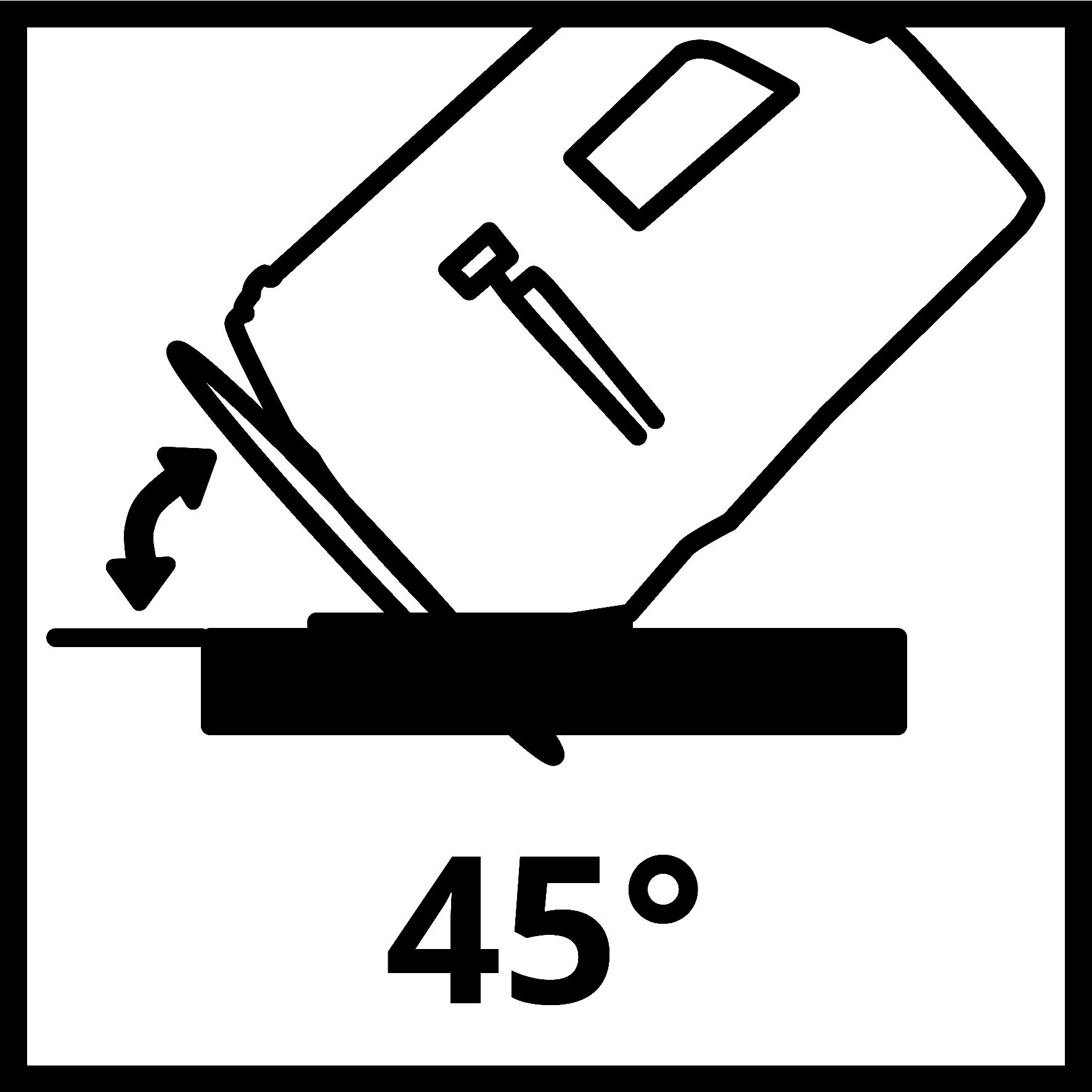 Eine Schwarz-Weiß-Grafik, die einen 45-Grad-Winkel mit einem Pfeil zeigt.