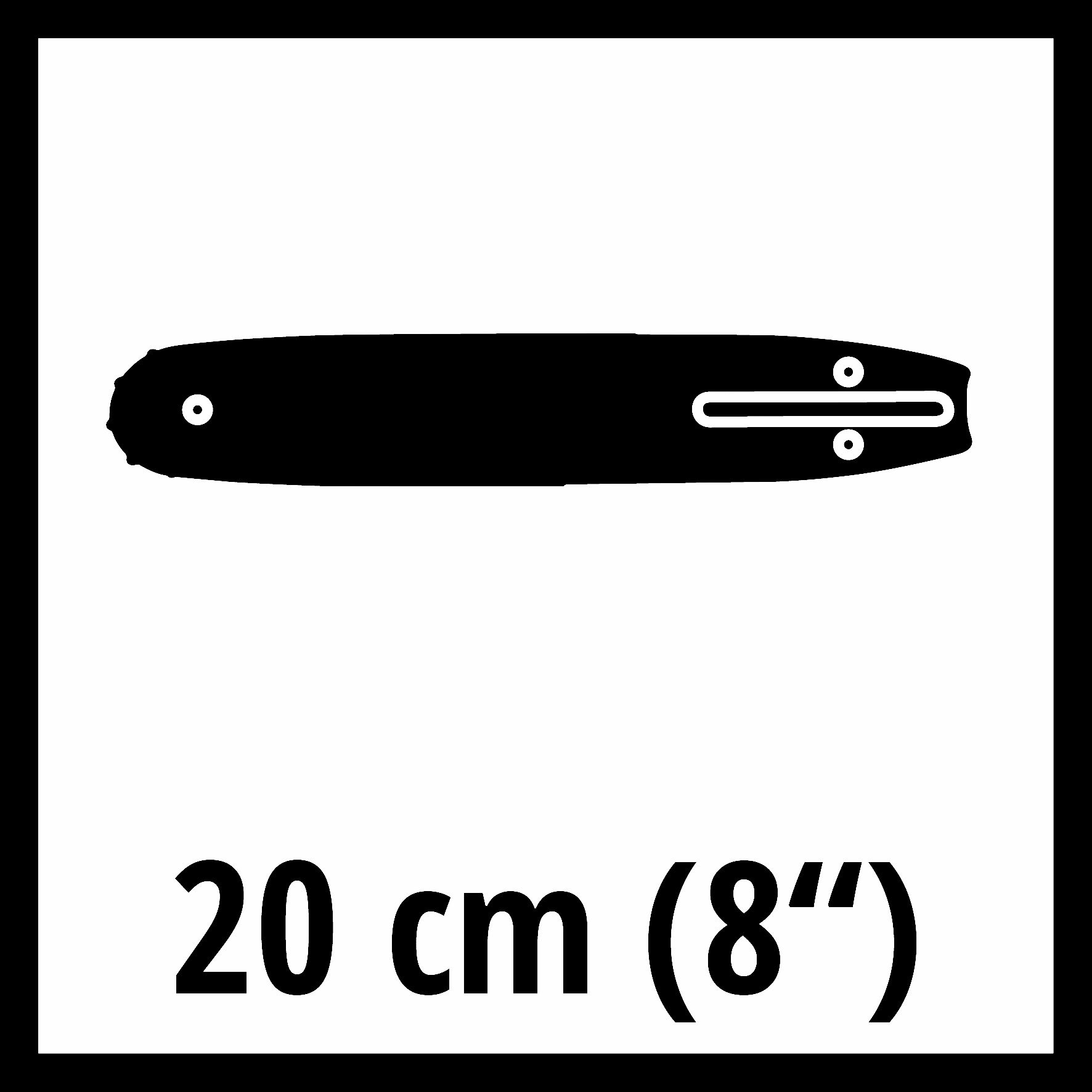 Schwarz-weiße Grafik mit 20 cm (8") auf weißem Grund.