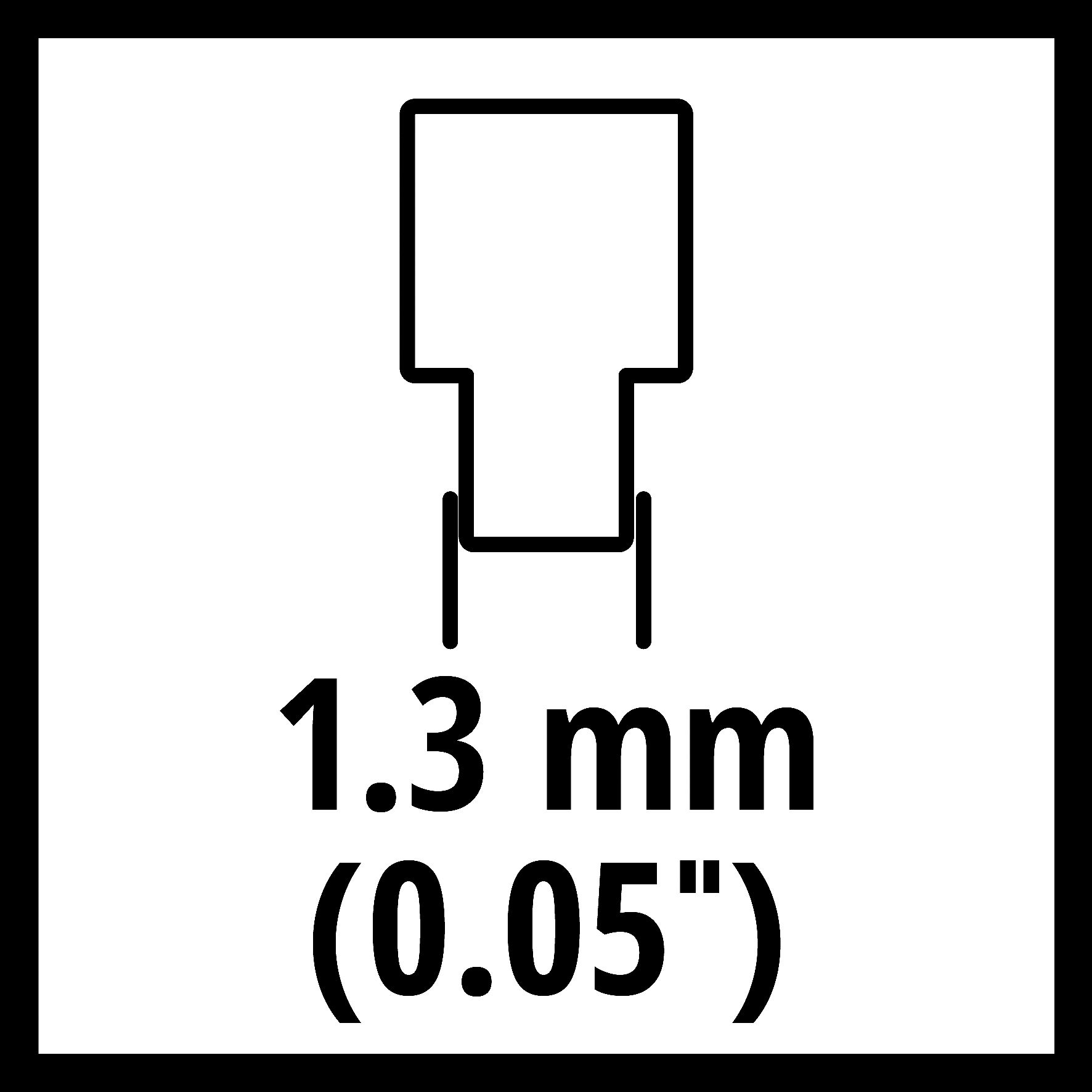 Diagramm mit einer Messung von 1,3 mm (0,05") mit einer quadratischen Form.
