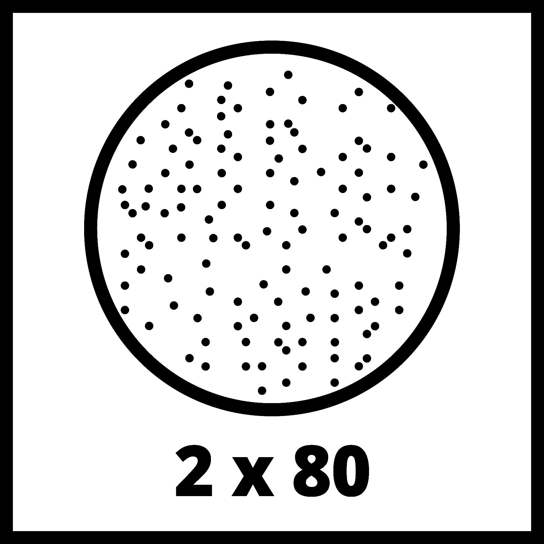 Kreis mit vielen kleinen schwarzen Punkten, darunter '2 x 80'.