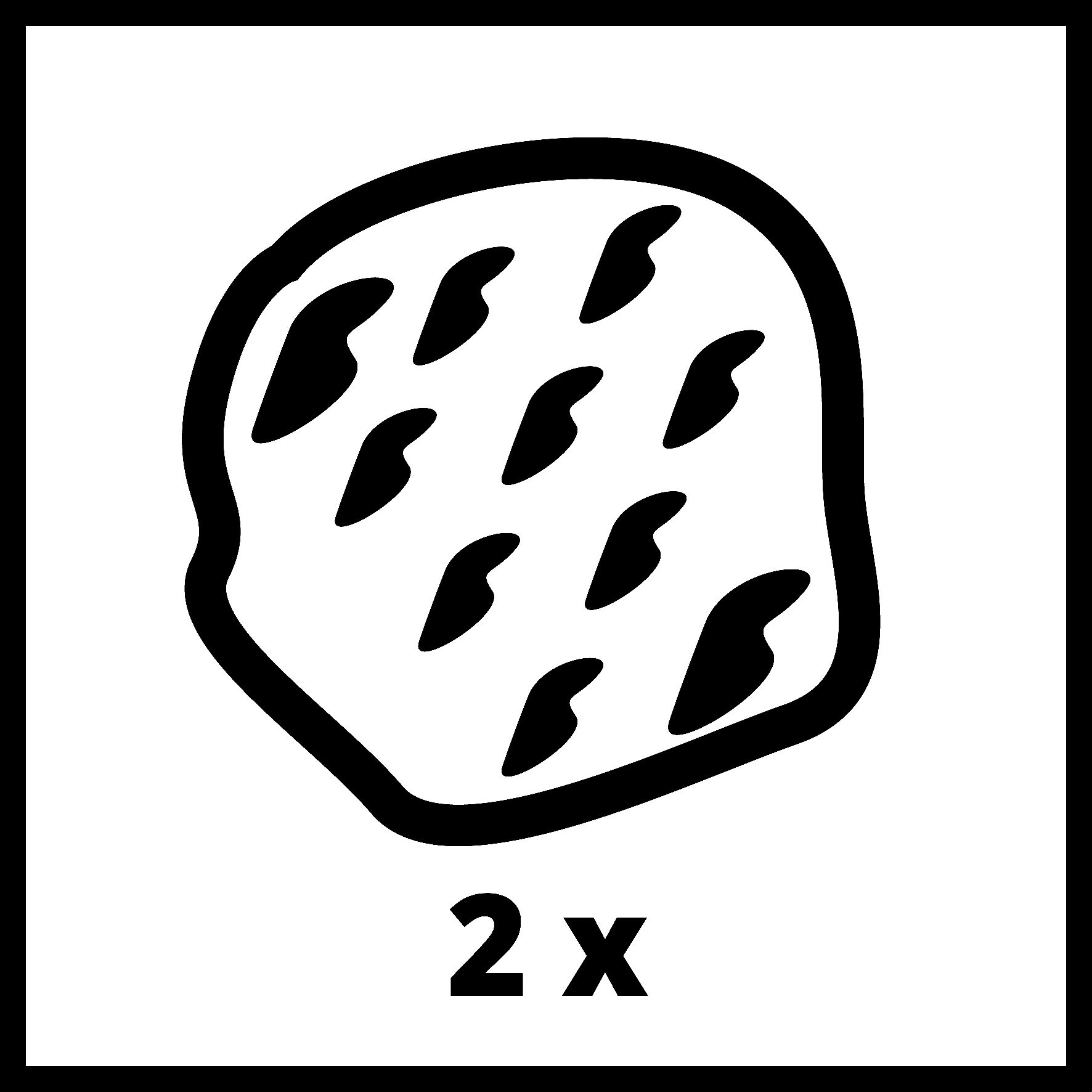 Symbol mit einer Form, gefüllt mit geschwungenen Linien, darunter der Text 2x.
