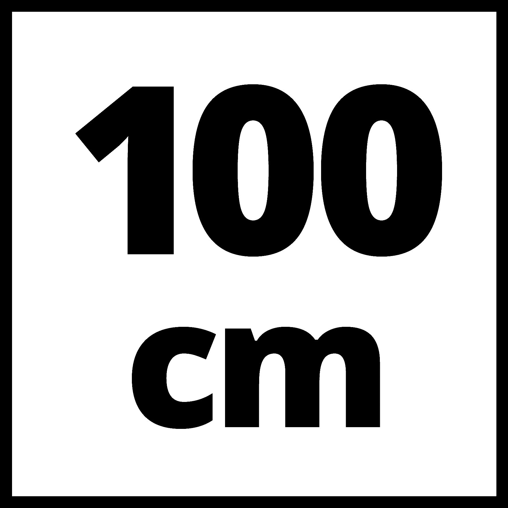 Un quadrato bianco con il numero 100 e le lettere cm in nero.