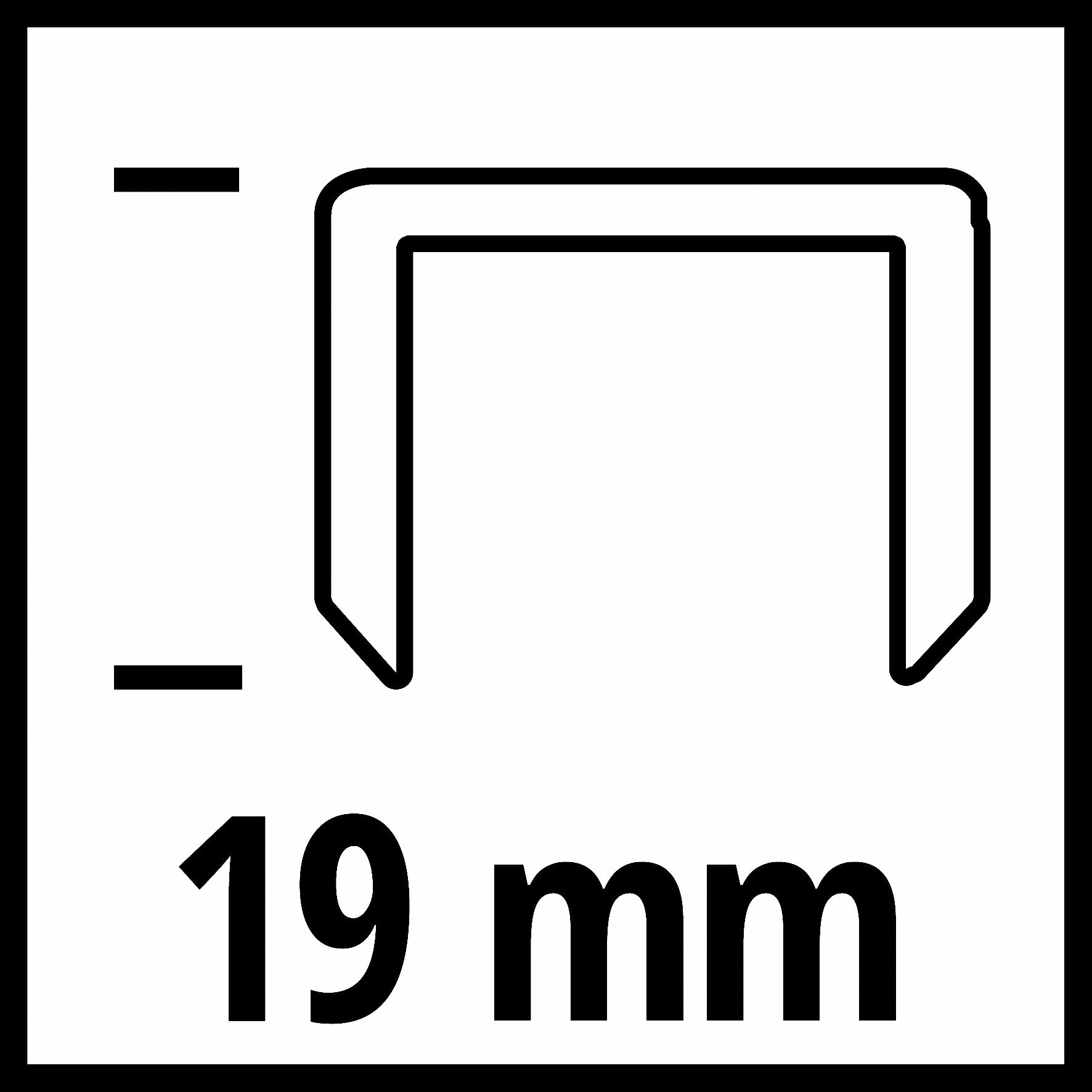 U-förmiges Heftklammer-Symbol mit 19 mm Text darunter.