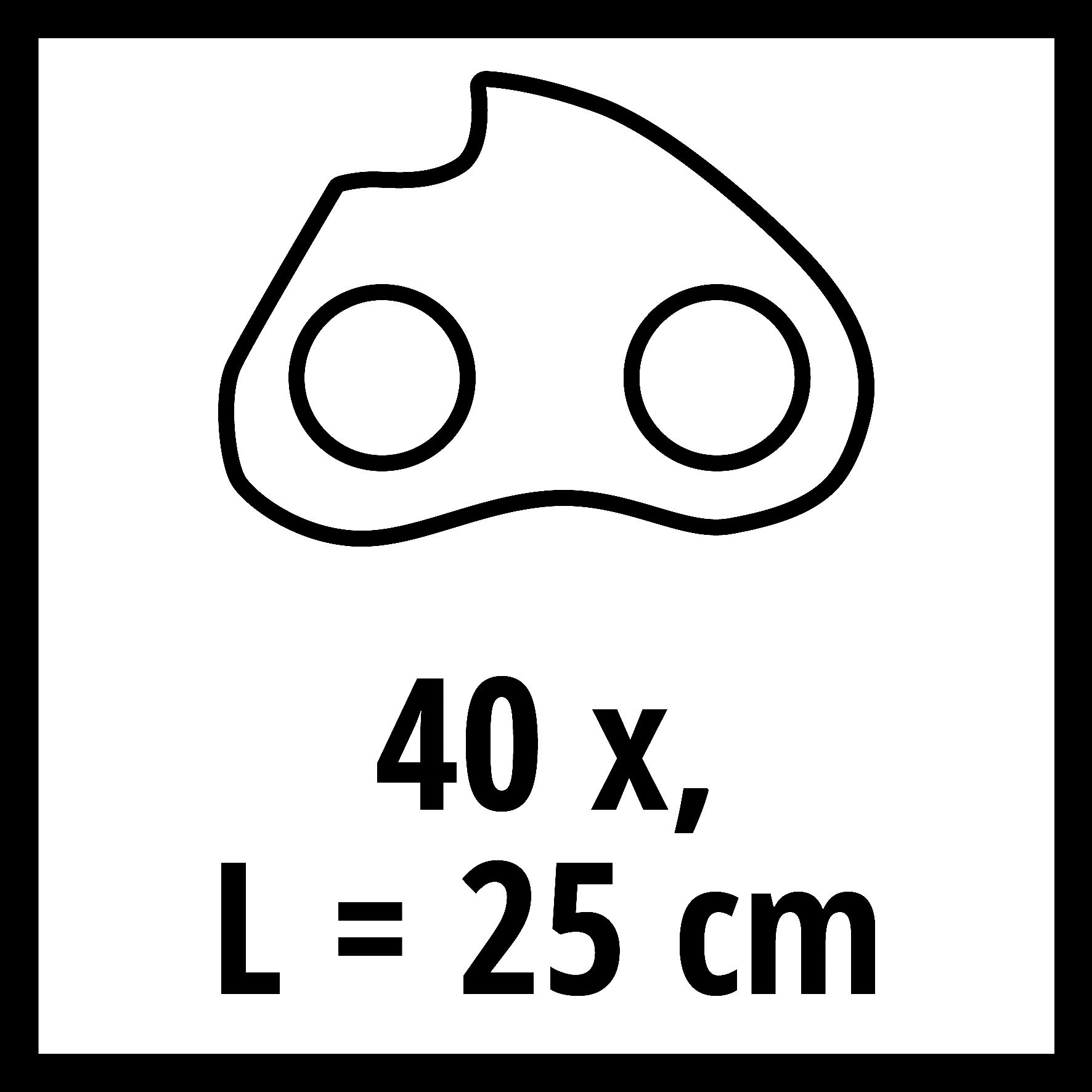 Schwarzes Klingen-Symbol mit 40 x, L=25 cm Text.