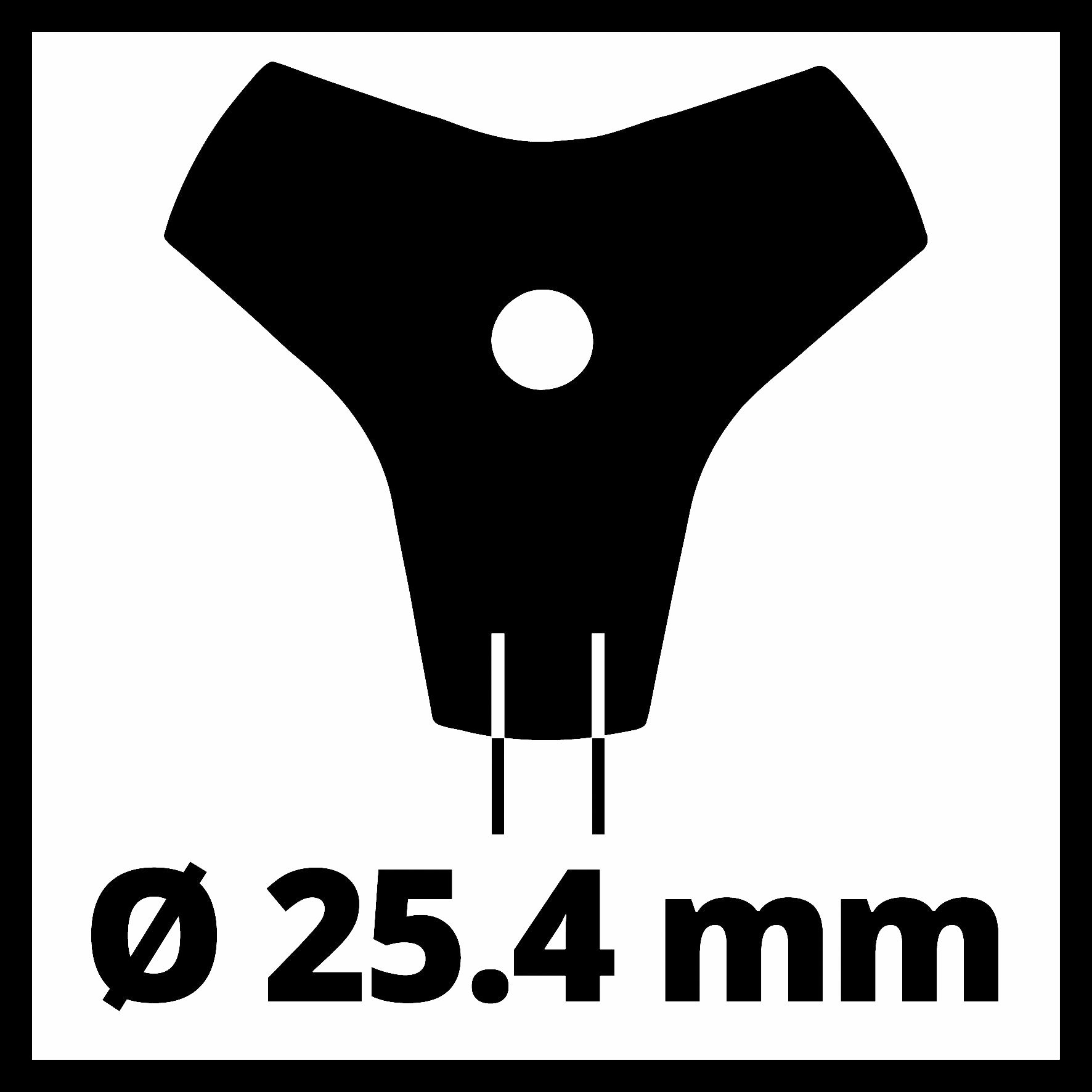 Schwarzes dreizackiges Werkzeug mit Ø 25,4 mm Beschriftung.