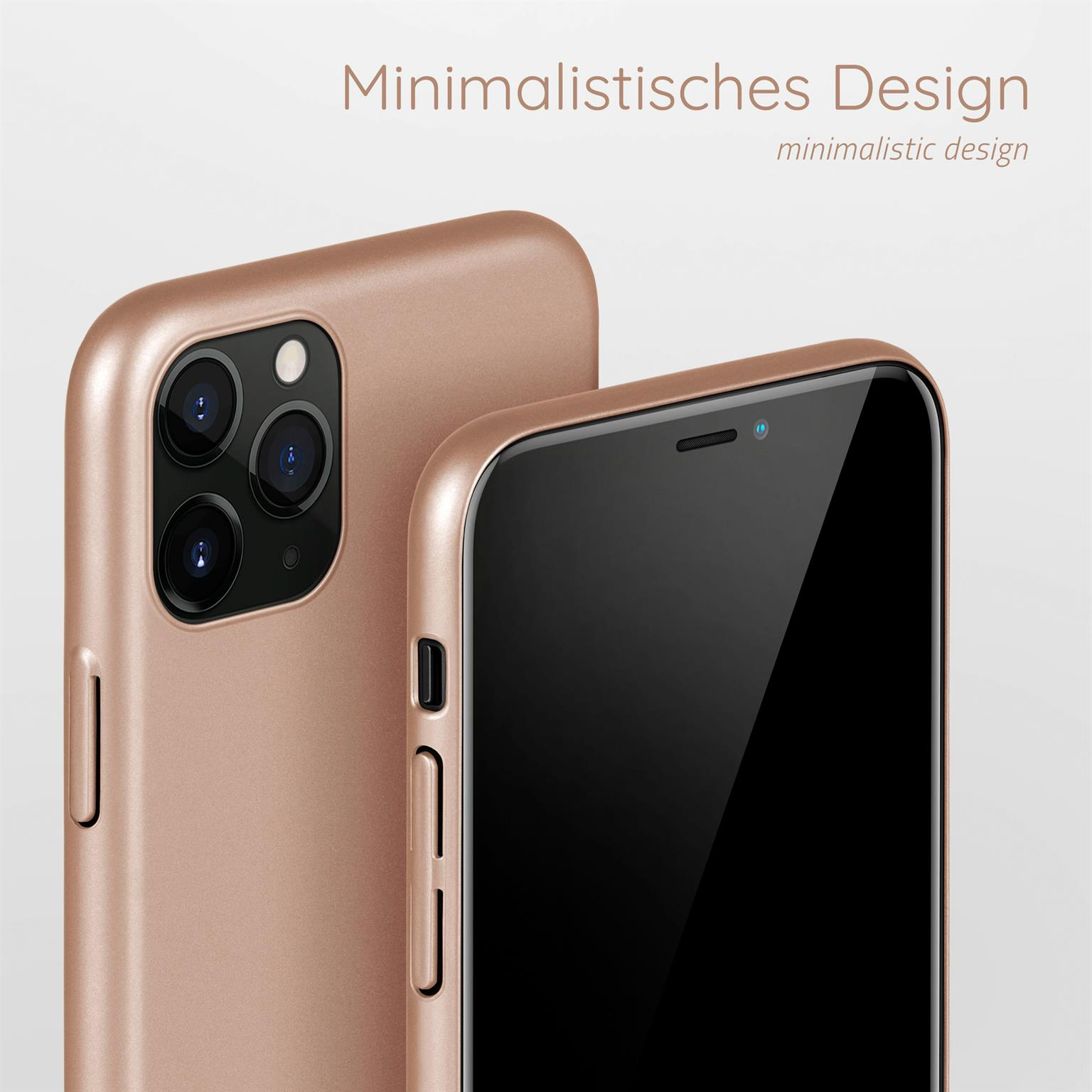 Nahaufnahme von zwei roségoldenen Handyhüllen, eine zeigt die Kameralinsen.