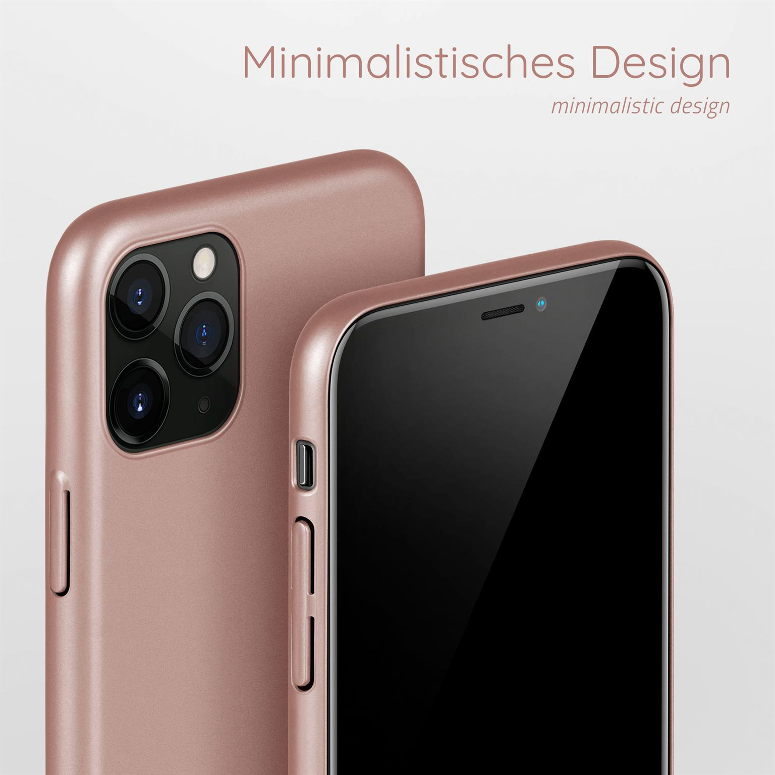 Zwei rosafarbene Telefone. Text lautet 'Minimalistisches Design' und 'minimalistic design'.