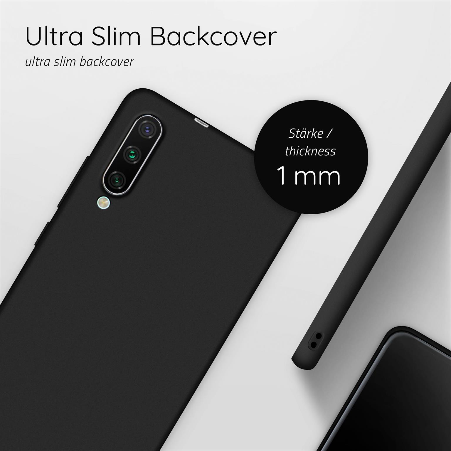 Ein schwarzes Telefon mit dem Text 'Ultra Slim Backcover' und '1 mm Dicke'.