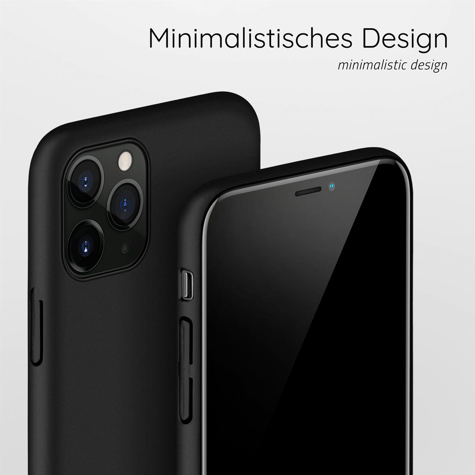 Zwei schwarze Handyhüllen. Die Hüllen befinden sich auf weißem Hintergrund, mit Text auf dem Bild.