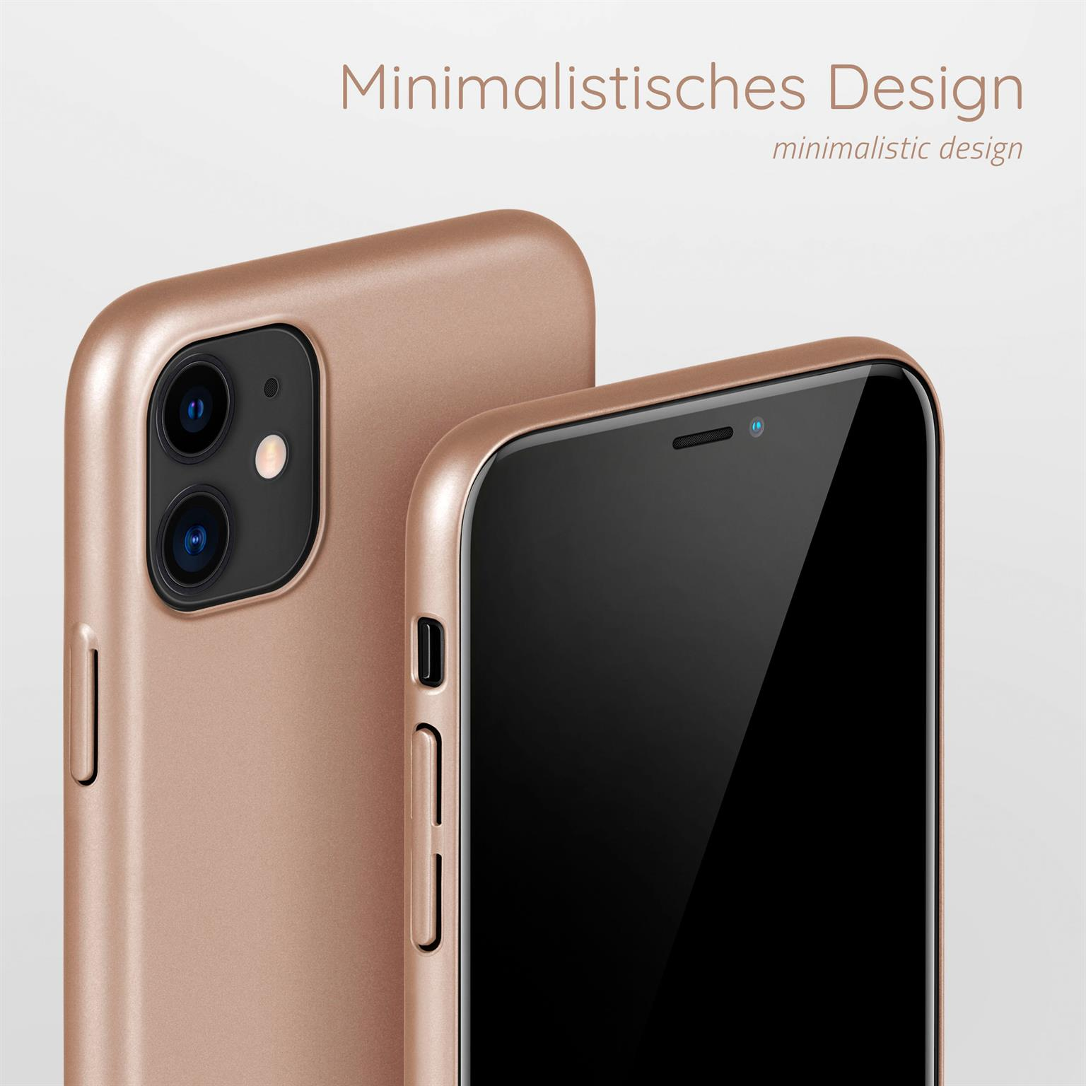 Zwei Smartphones in roségoldenen Hüllen. Eines ist teilweise sichtbar, das andere zeigt die Rückseite.