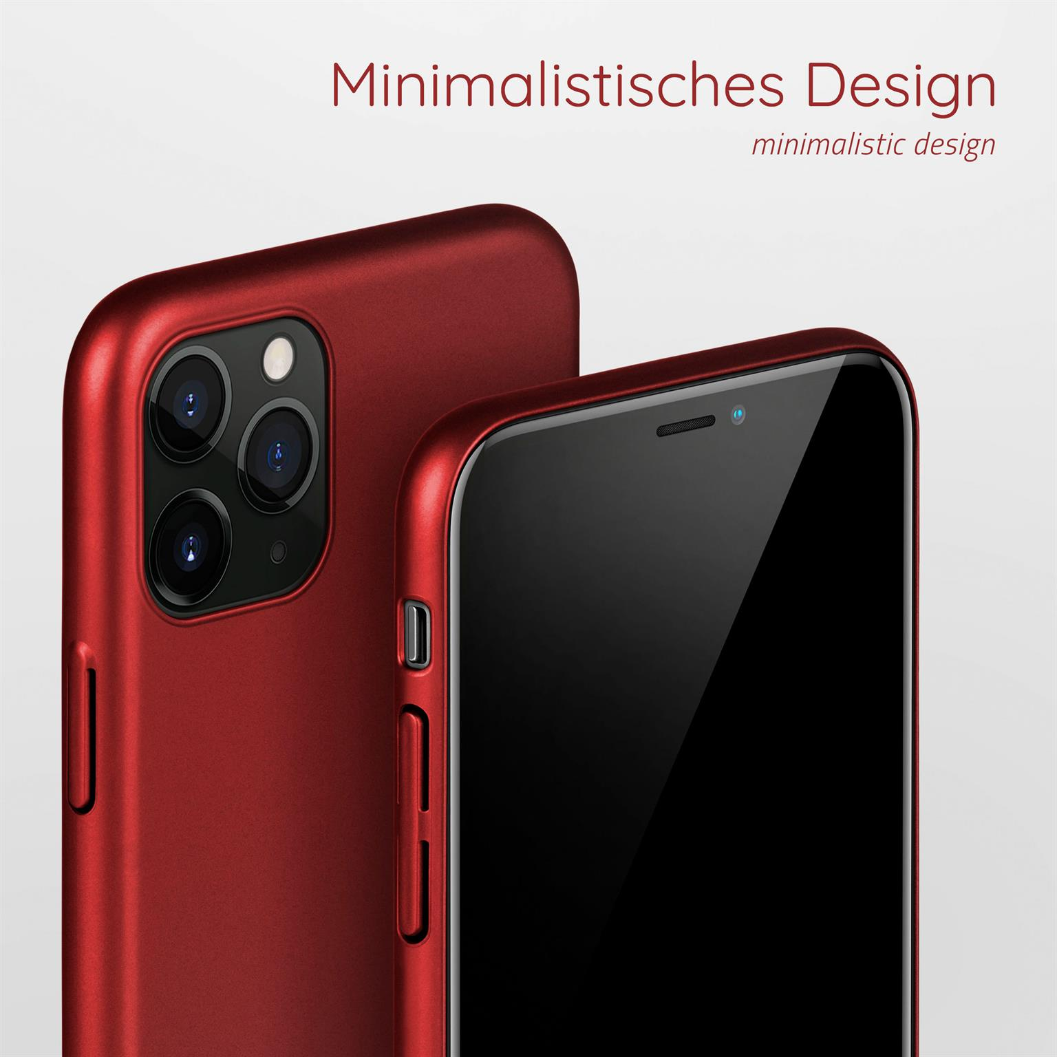Rote Handyhülle mit zwei Handys. Eines steht neben dem anderen, es hat ein minimalistisches Design.