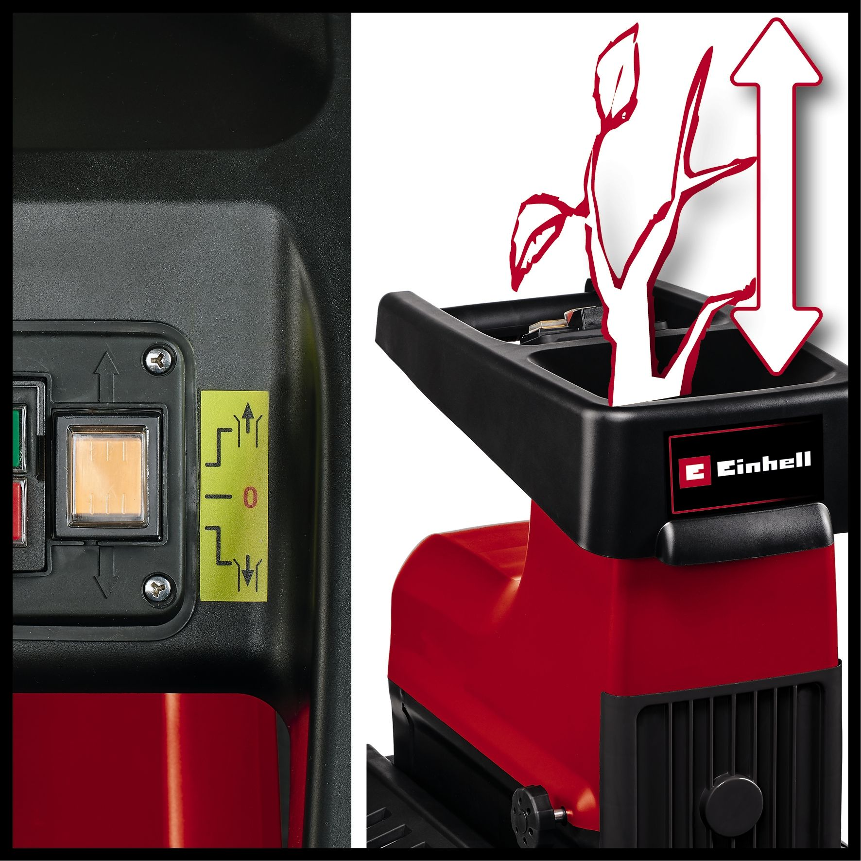 Eine schwarz-rote Maschine mit rotem Griff, mit dem Markennamen 'Einhell'.