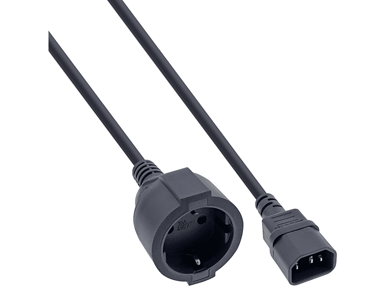 INLINE InLine® Netz Adapter Kabel, Kaltgeräte C14 auf Schutzkontakt Buchse, Stromkabel extern