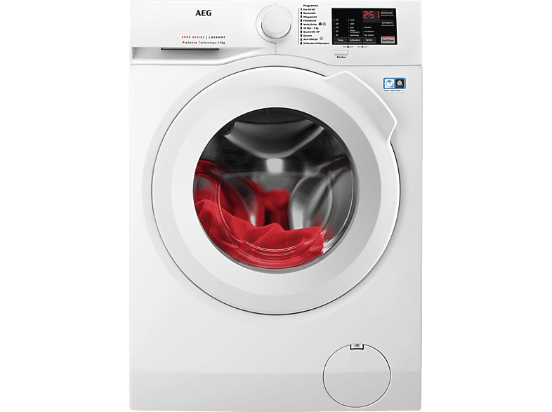 AEG 6000 ProSense® / 9 kg Weiß Serie 6000 ProSense® mit Mengenautomatik Waschmaschine (9 kg, 1351 U/Min., A)