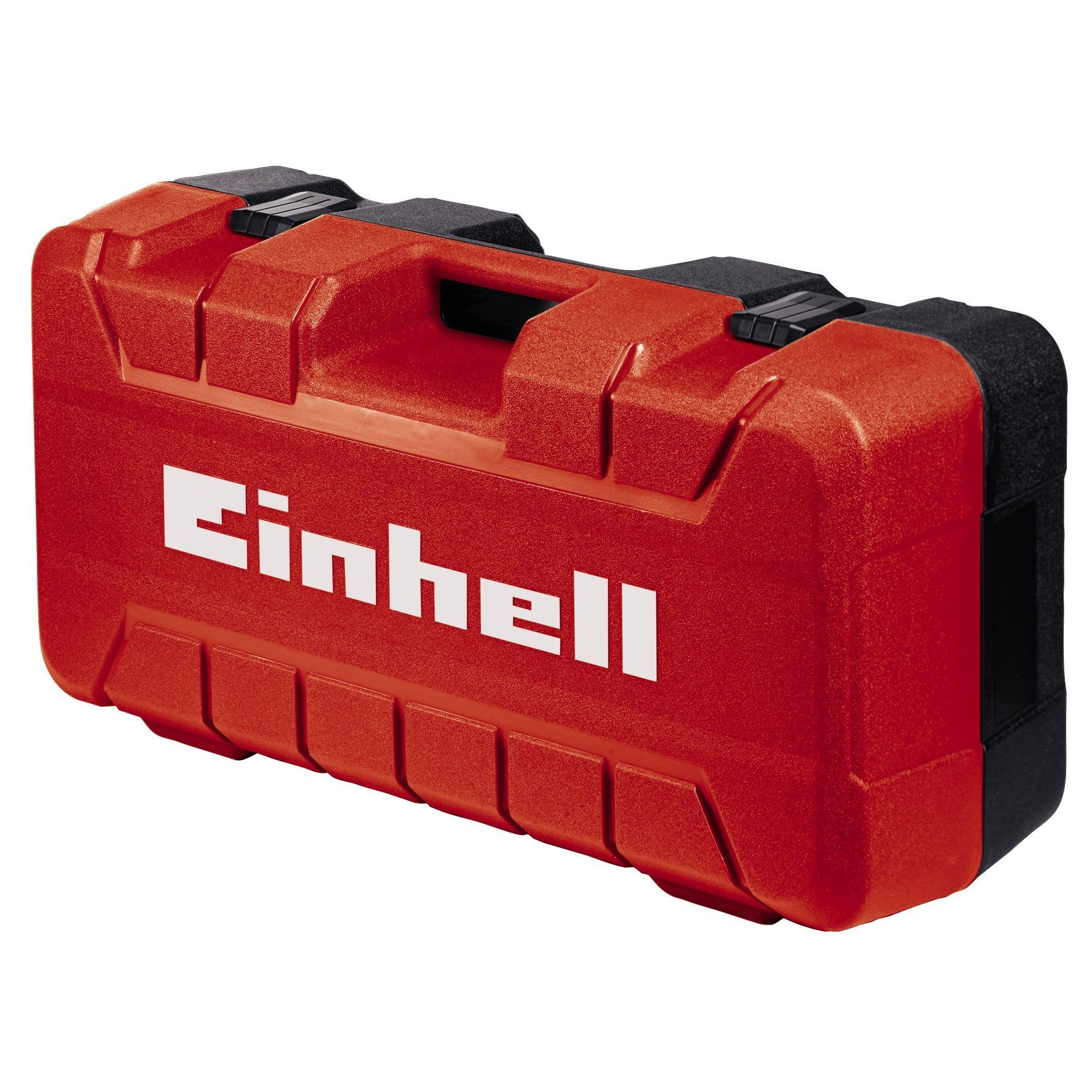 Ein roter Kunststoff-Werkzeugkoffer von Einhell, geschlossen und mit dem Markennamen beschriftet.