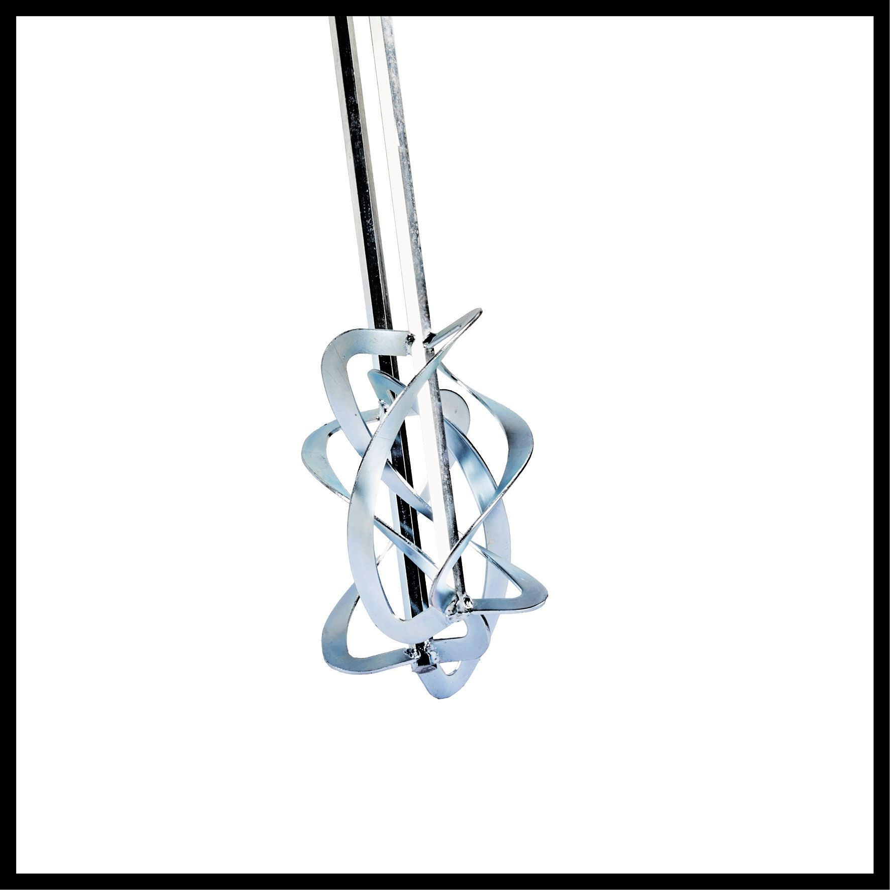 Metallmischer für Farbe oder andere Flüssigkeiten. Doppelhelix-Design, freigestellt auf Weiß.