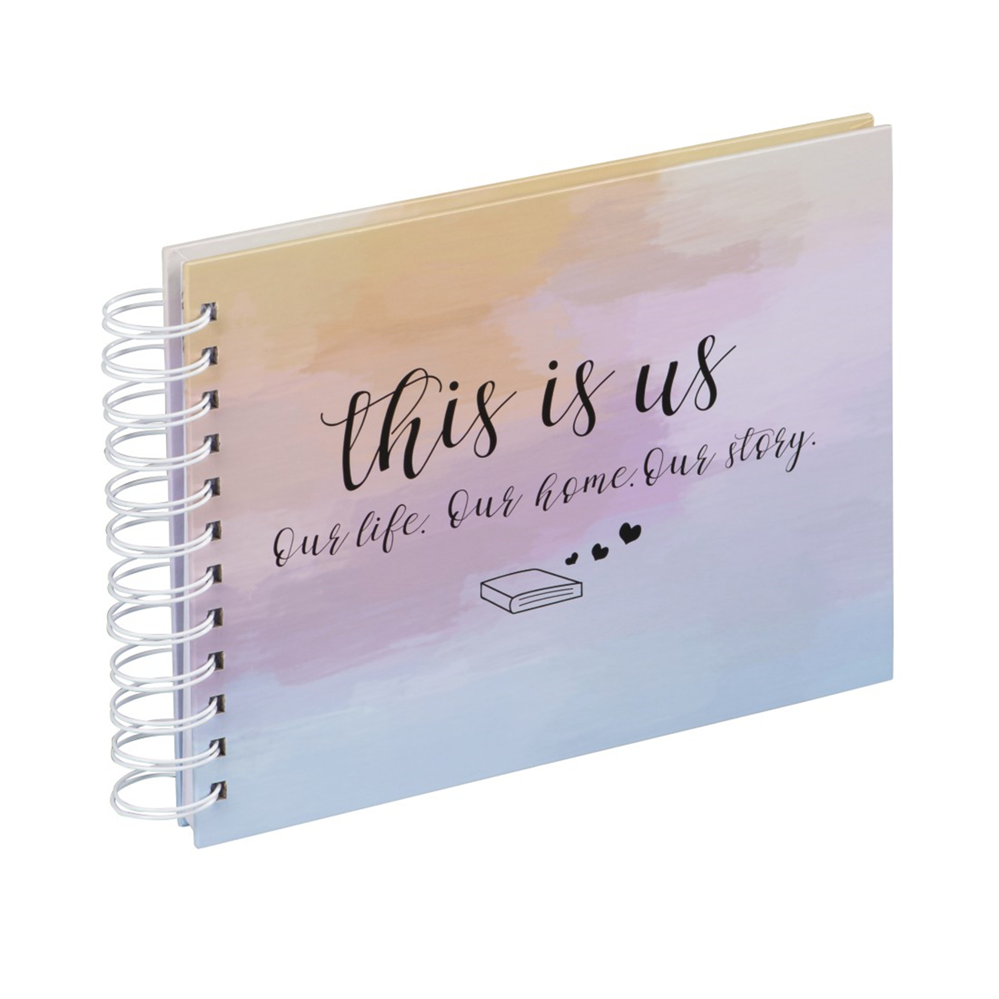 Fotoalbum mit der Aufschrift 'this is us' auf dem Cover, auf weißem Hintergrund.