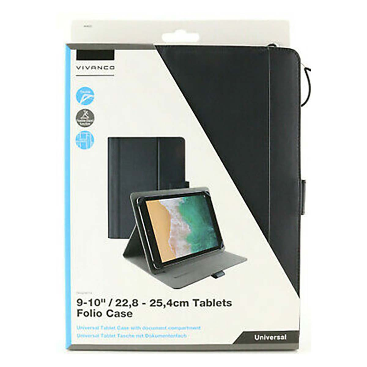 VIVANCO 60620 Tablet Schutzhülle Sleeve Synthetikleder, Schwarz für Universal
