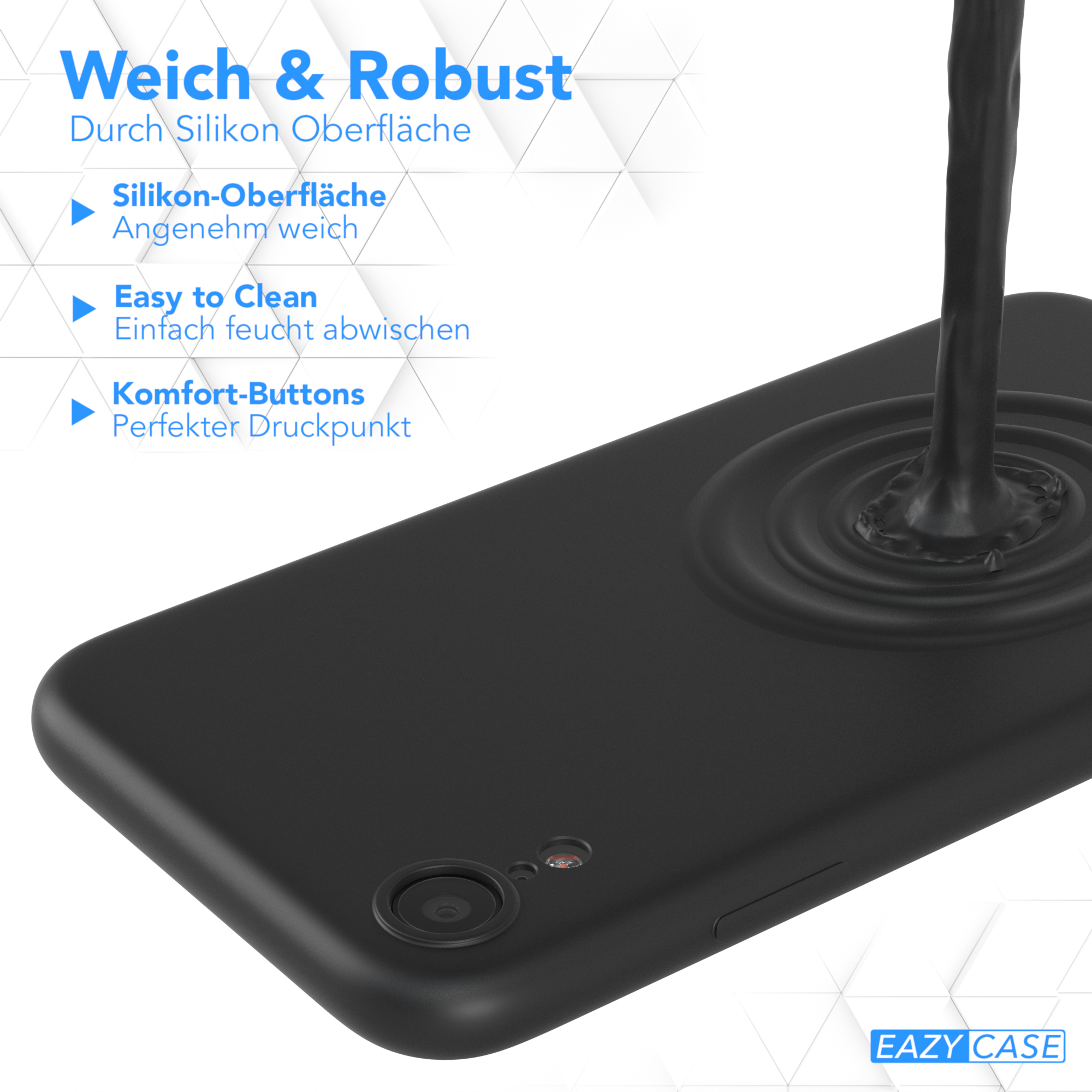 Telefonhülle, schwarz mit Wellen, auf weißer Oberfläche.