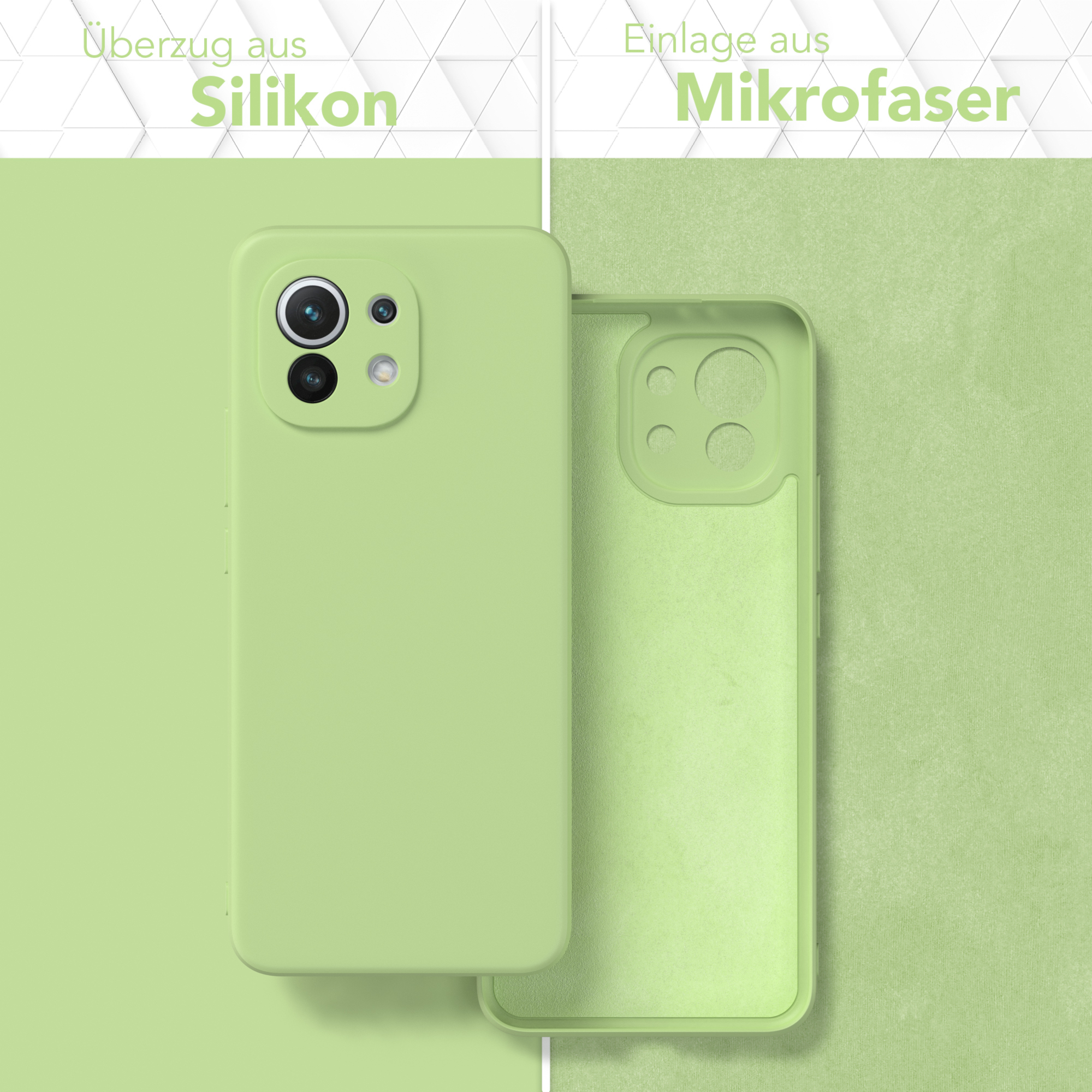 Grüne Handyhülle mit Silikon- und Mikrofaser-Schichten.