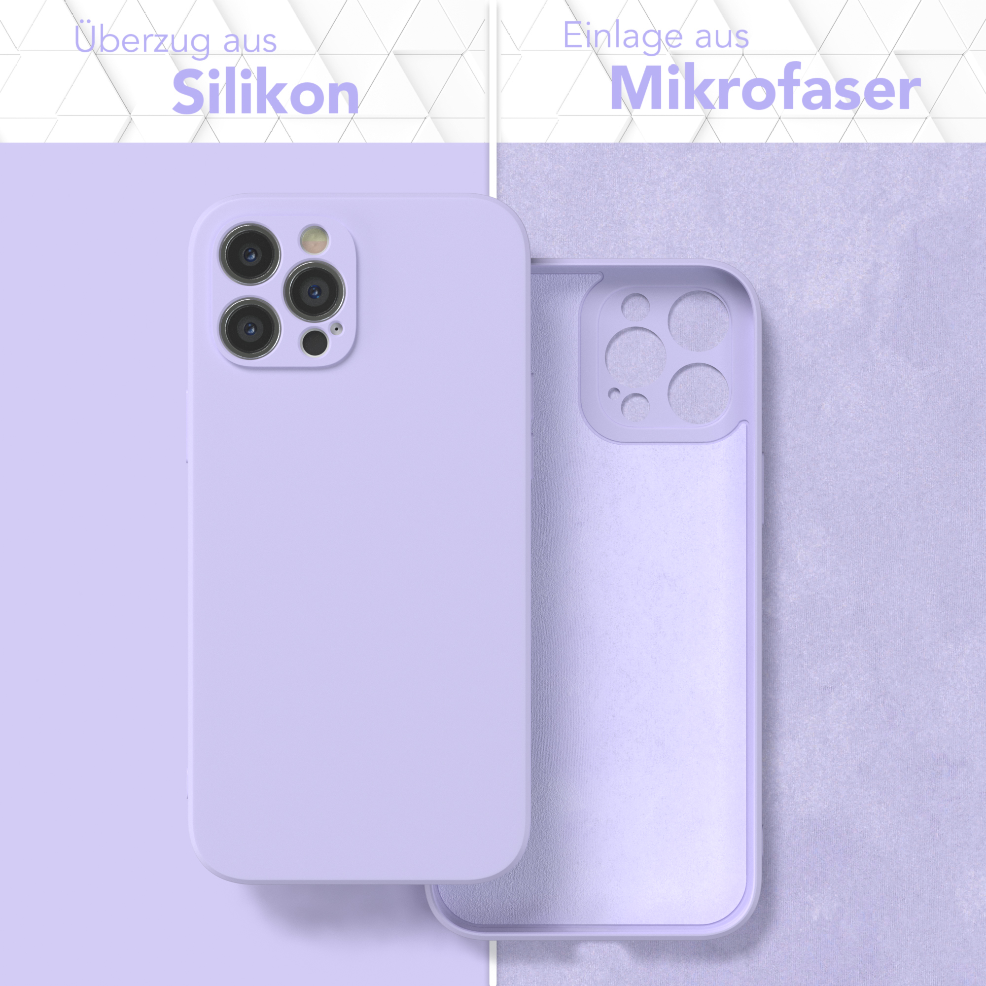 Lila Handyhülle. Lila Handyhülle mit Gehäuse und Rückansicht. Silikon außen, Mikrofaser innen.