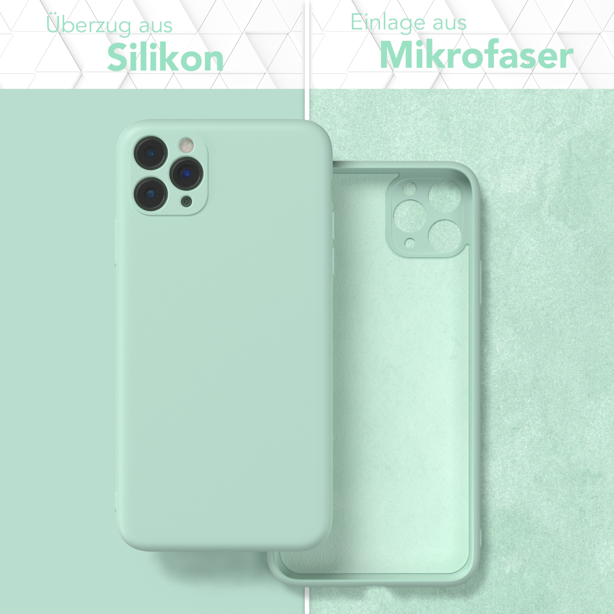 Mintgrüne Handyhülle mit Silikonaußenseite und Mikrofaserinnenseite.