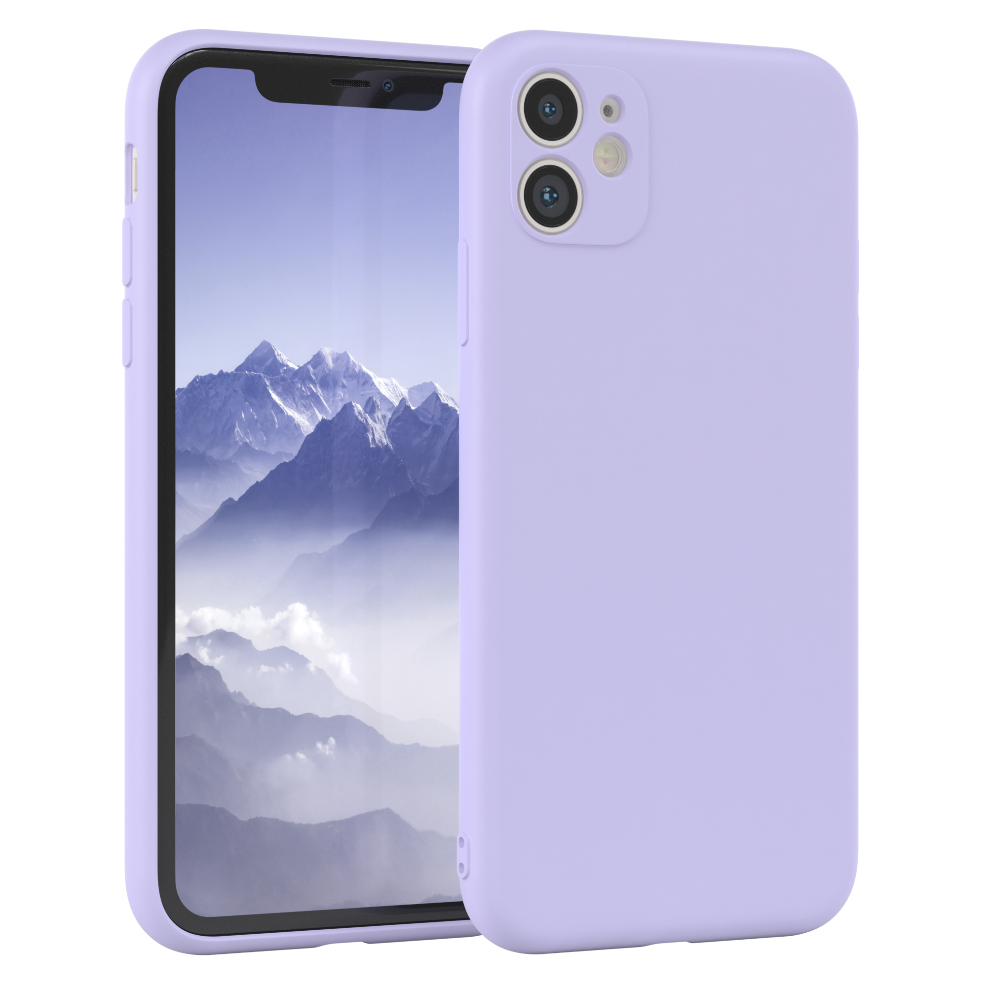 Lavendelfarbenes Telefon und Hülle.