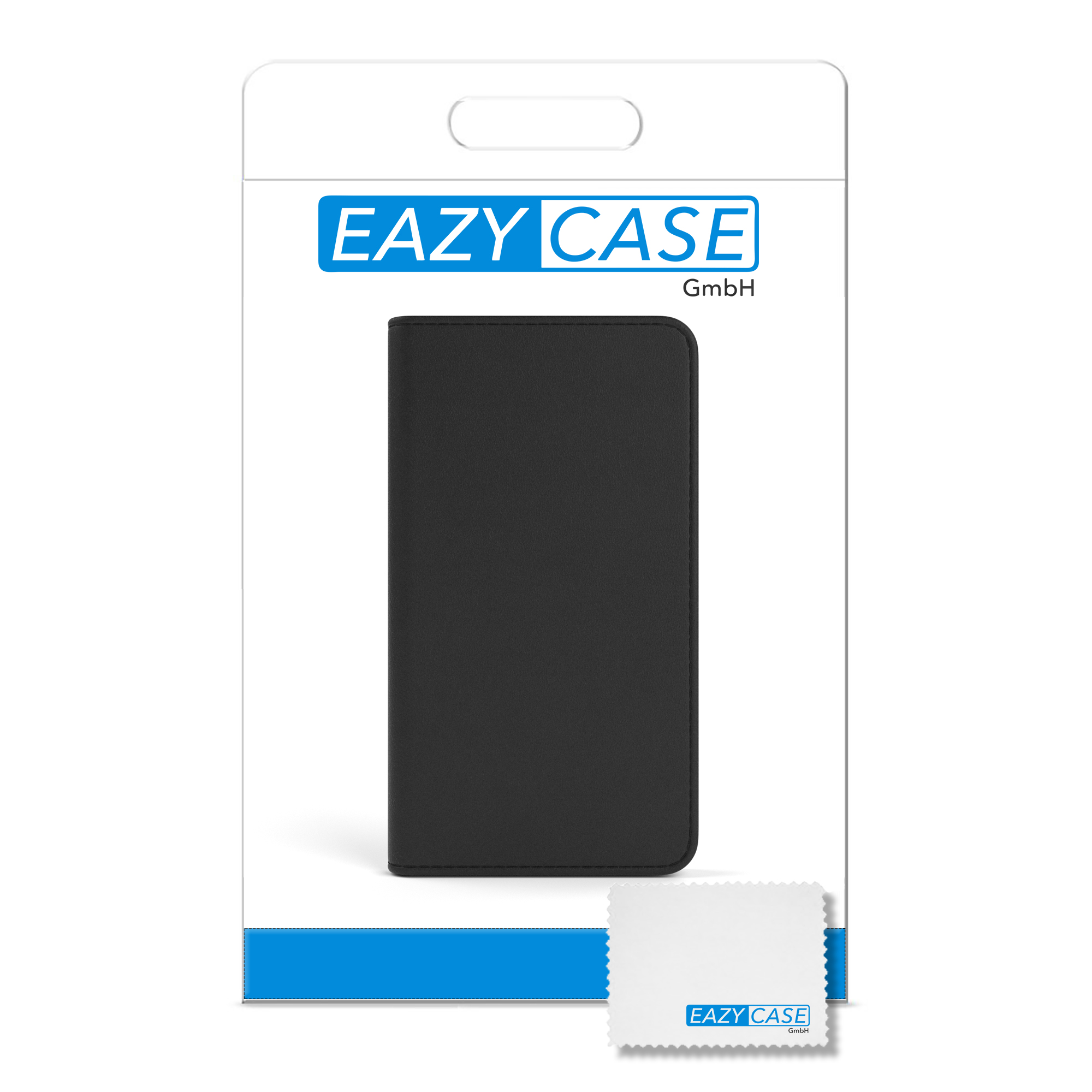 Schwarze Handyhülle in Verpackung. Eazy Case GmbH Logo.
