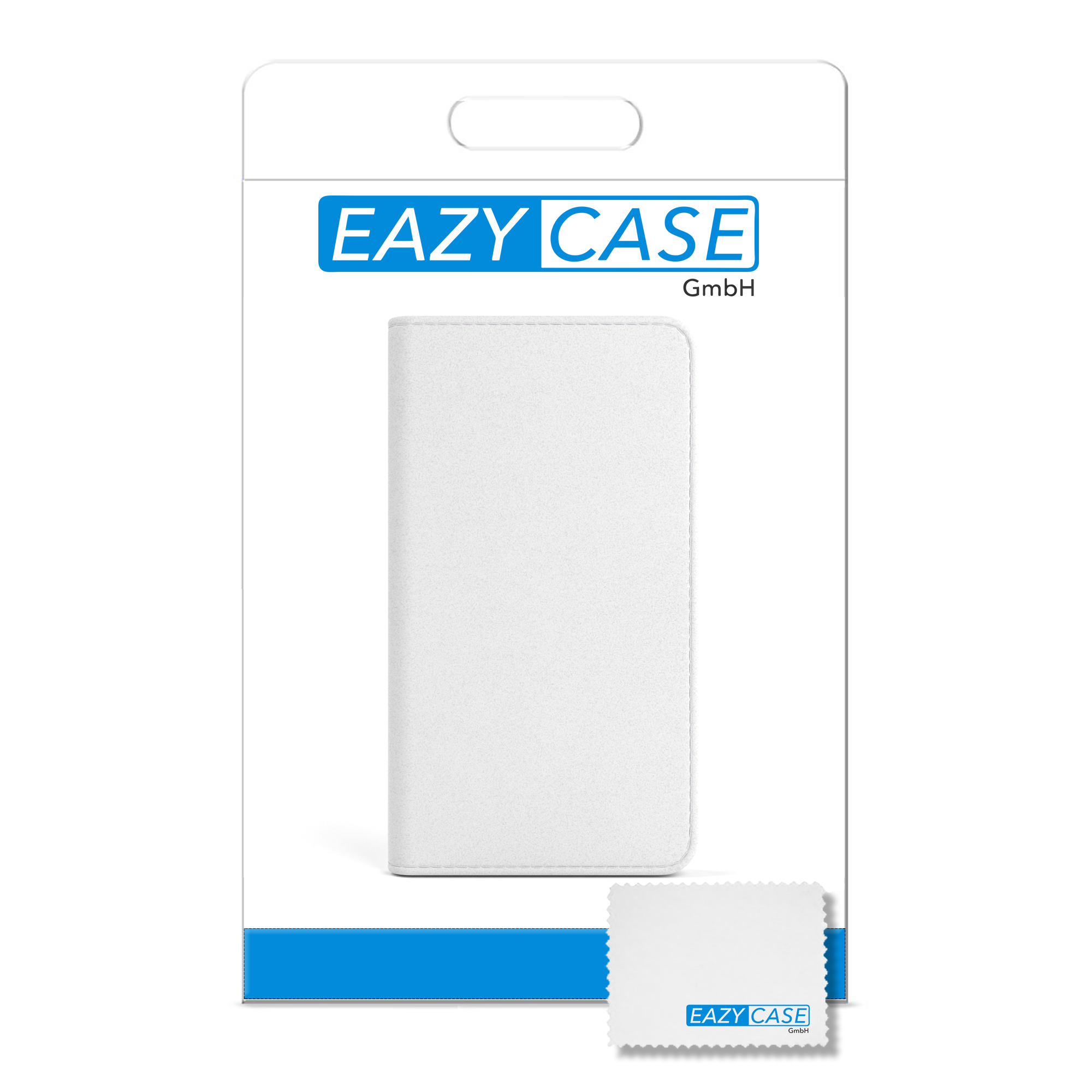 Weiße Handyhüllenverpackung mit Eazy Case Logo und Reinigungstuch.