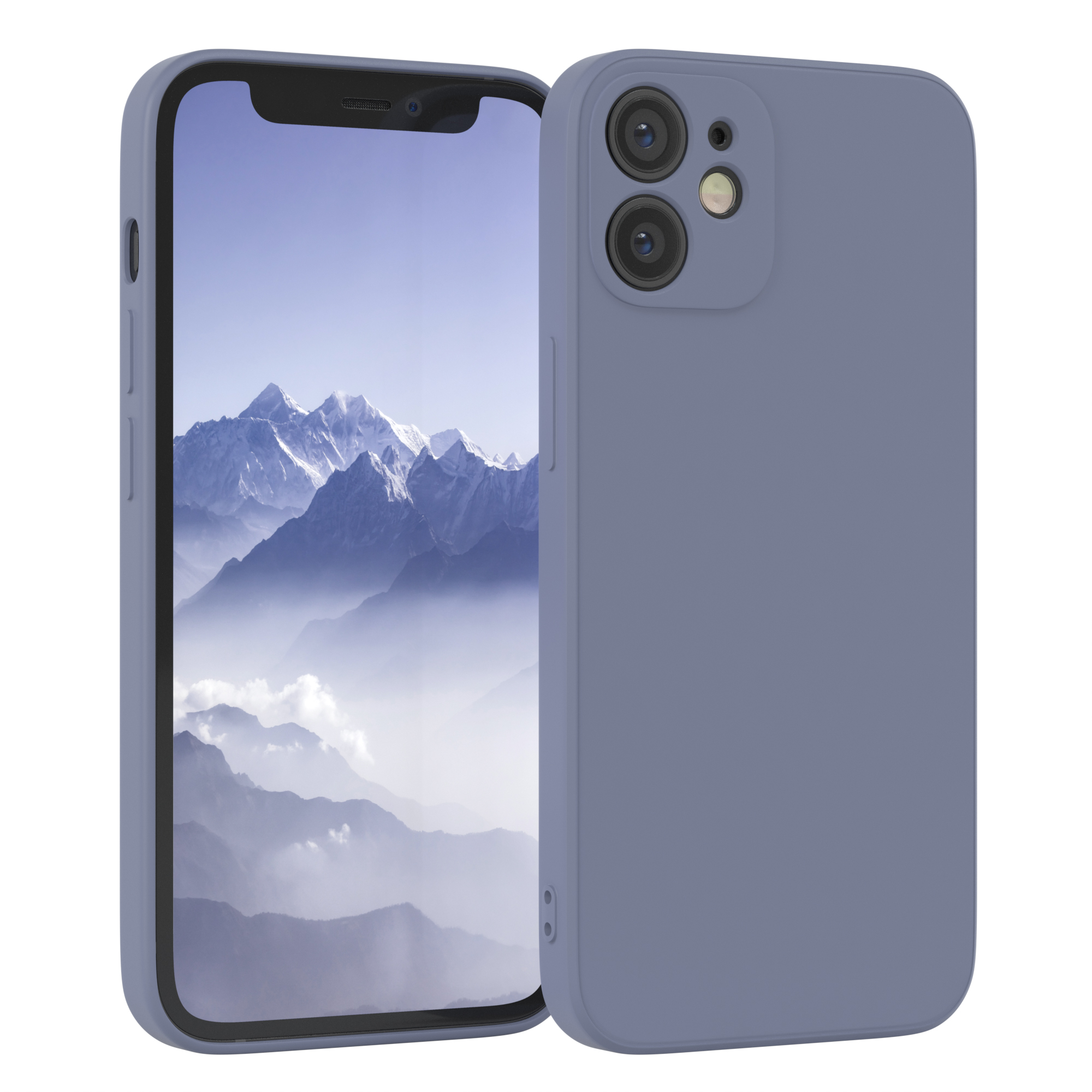 Blaues Telefon in einer Hülle mit einem Bildschirm, der ein Gesichtsfoto zeigt.