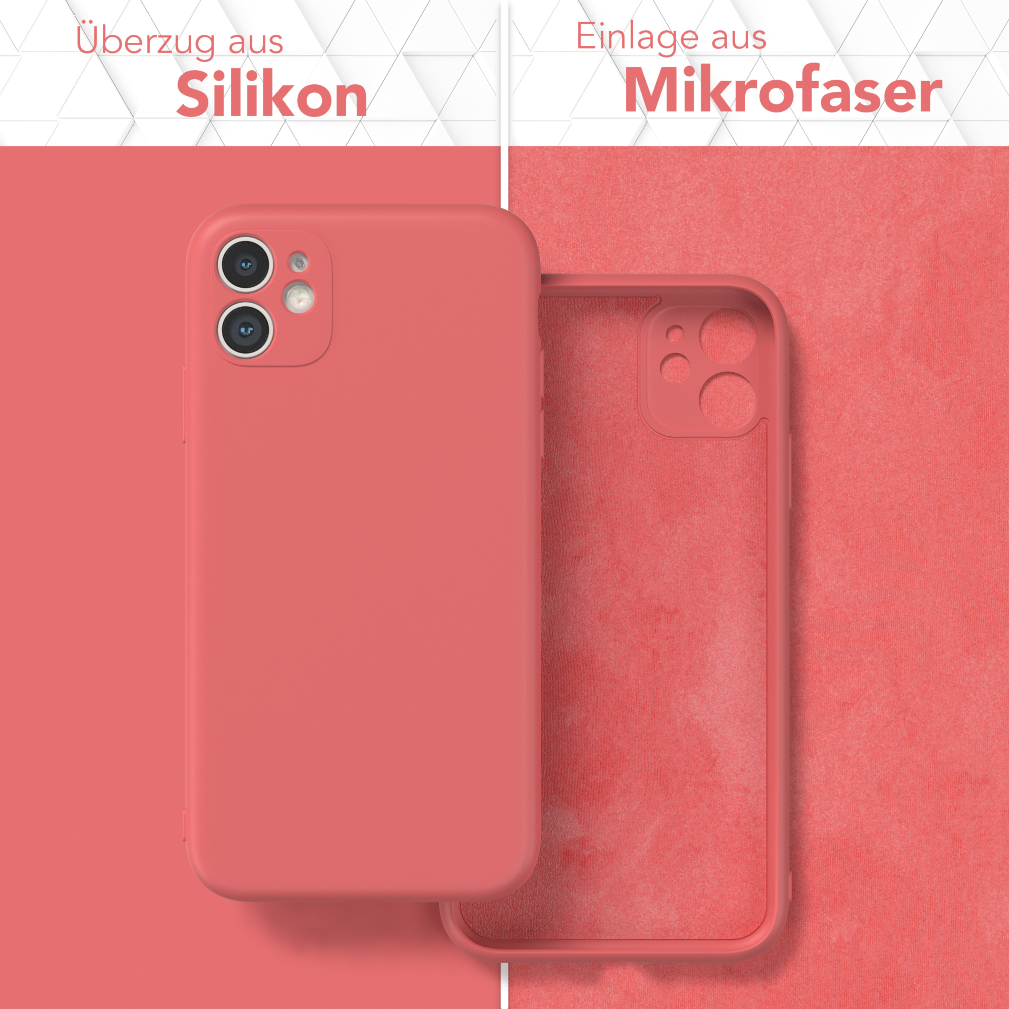Zwei rote Handyhüllen. Eine ist geöffnet und zeigt ein Innenfutter aus Mikrofaser.