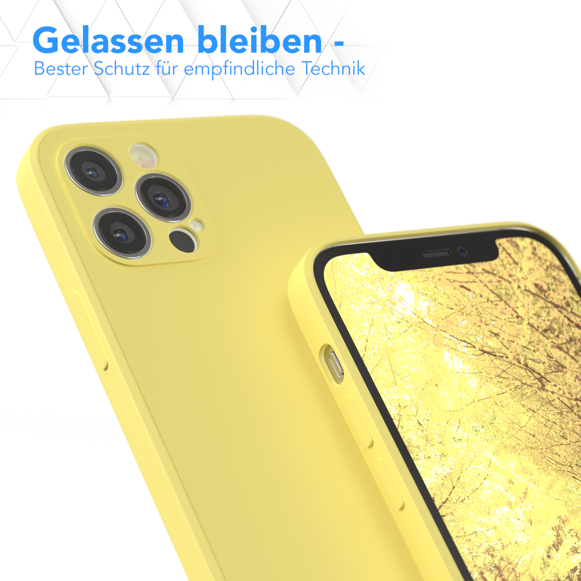 Zwei gelbe Handyhüllen. Eine liegt auf der anderen. Der Hintergrund ist verschwommen.