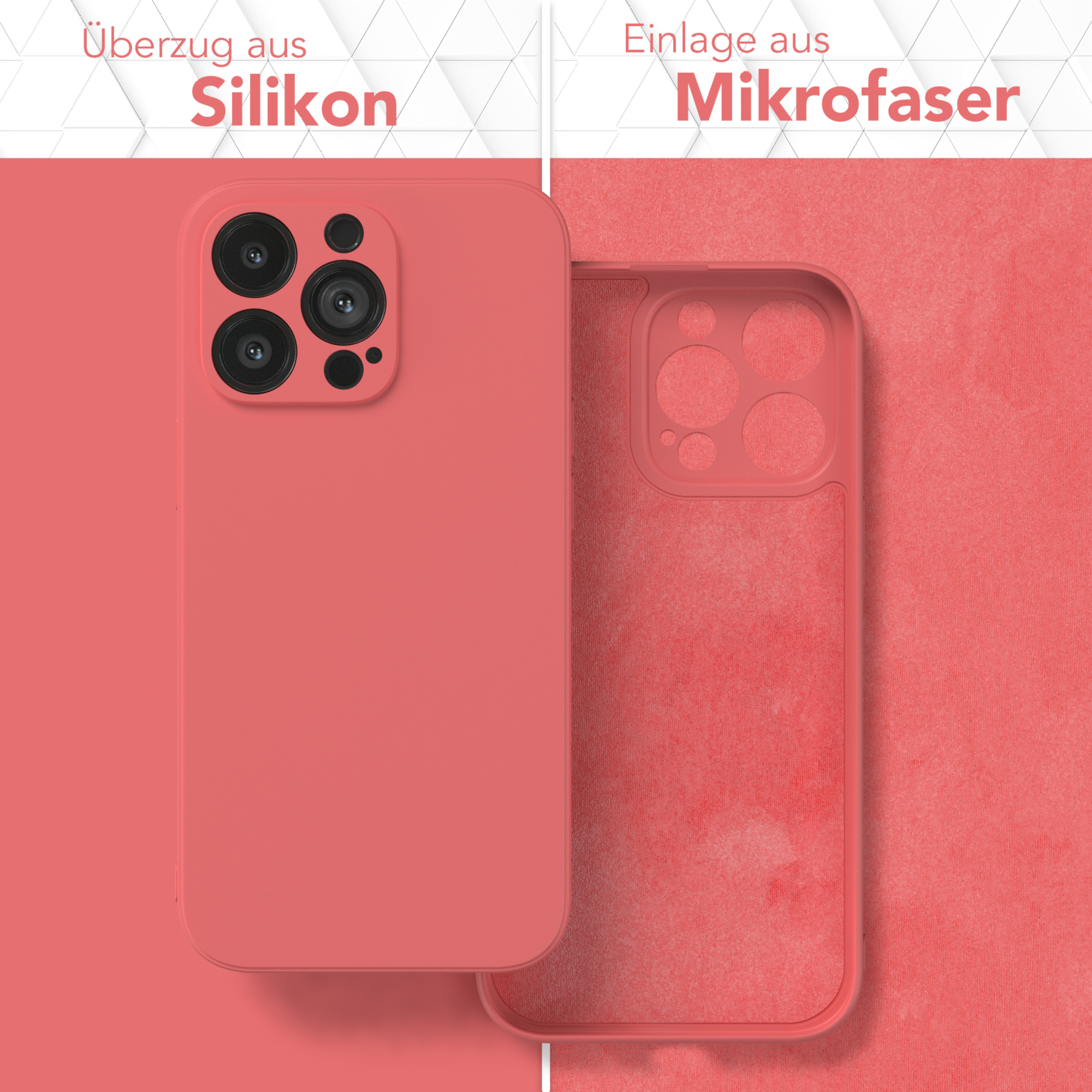 Korallfarbene Handyhülle mit Silikon außen und Mikrofaser innen.
